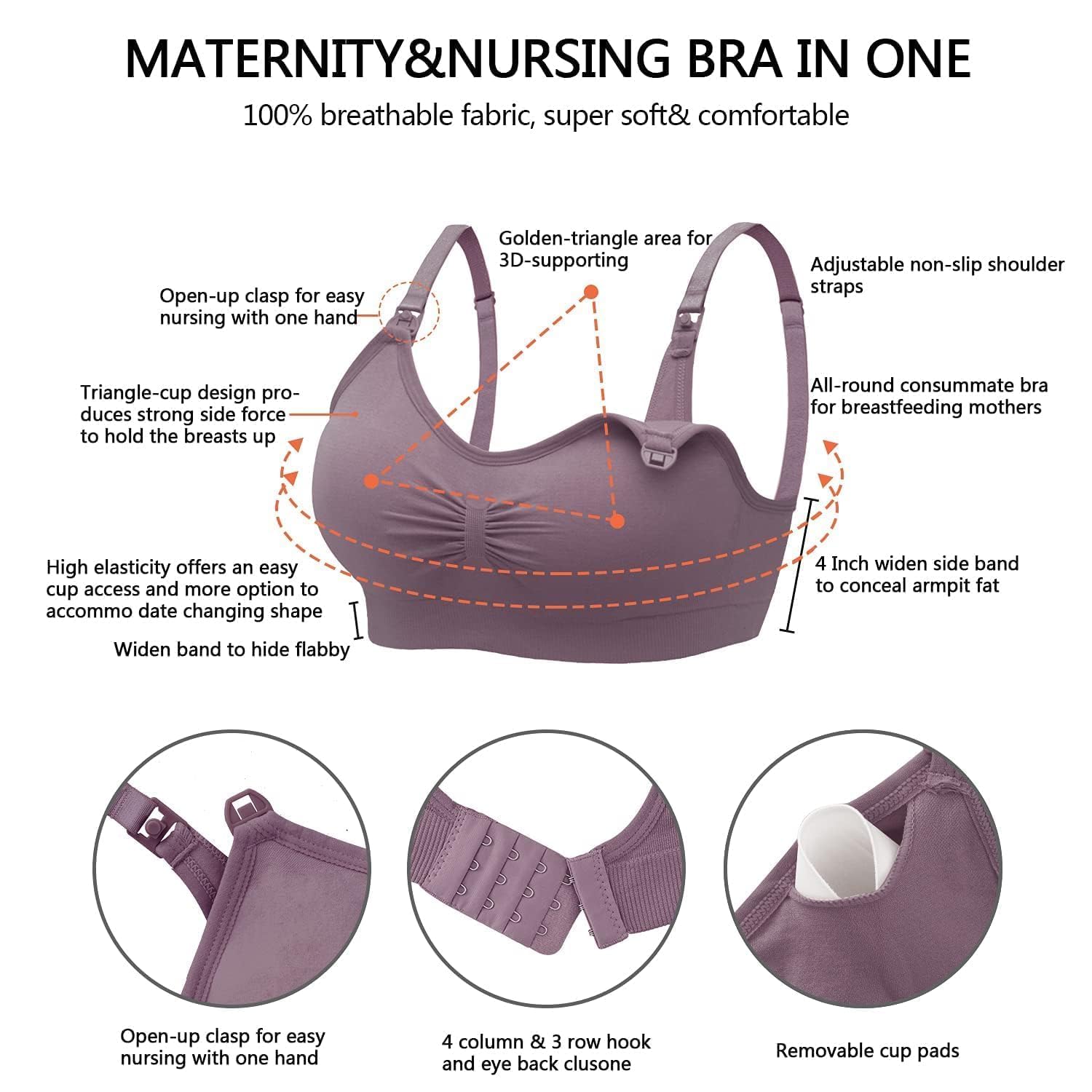 Angelhood 5 Pack Womens Maternity Breastfeeding Nursing  Bra