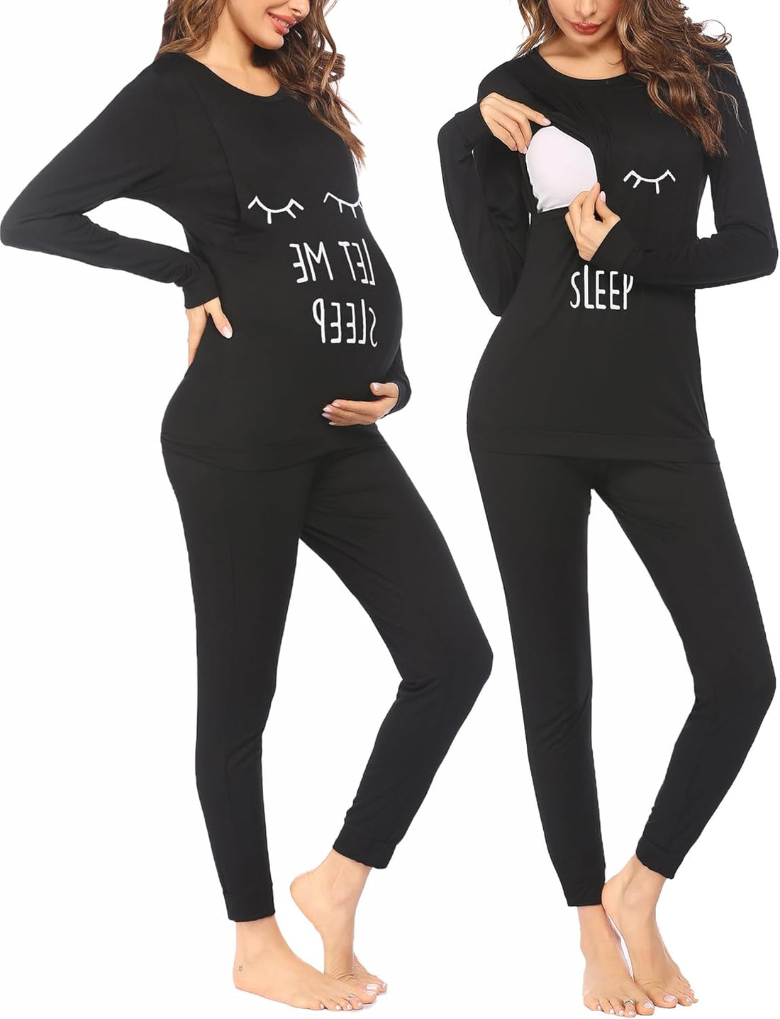 Ekouaer Nursing Pajama Set Long Sleeve Maternity Clothes