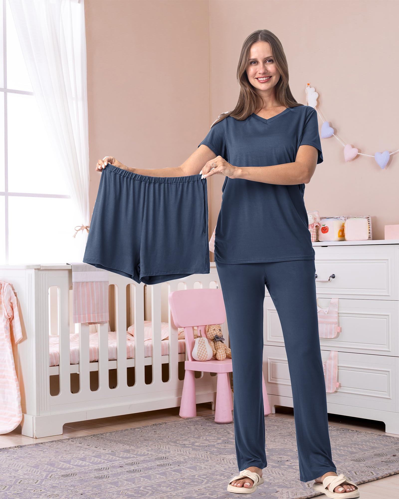 Rnxrbb 3 Piece Women's Maternity Nursing Pajamas Set
