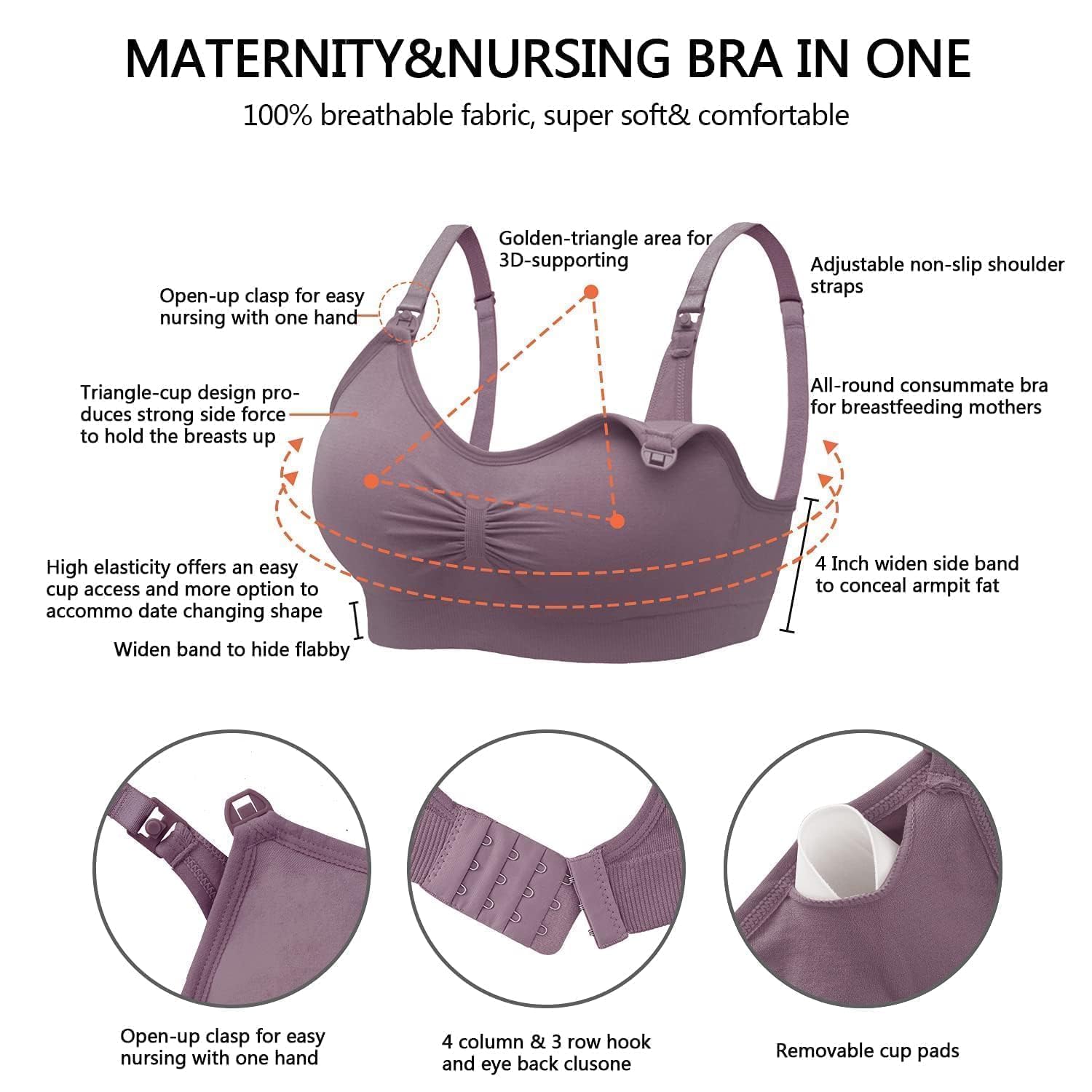 Angelhood 5 Pack Womens Maternity Breastfeeding Nursing  Bra