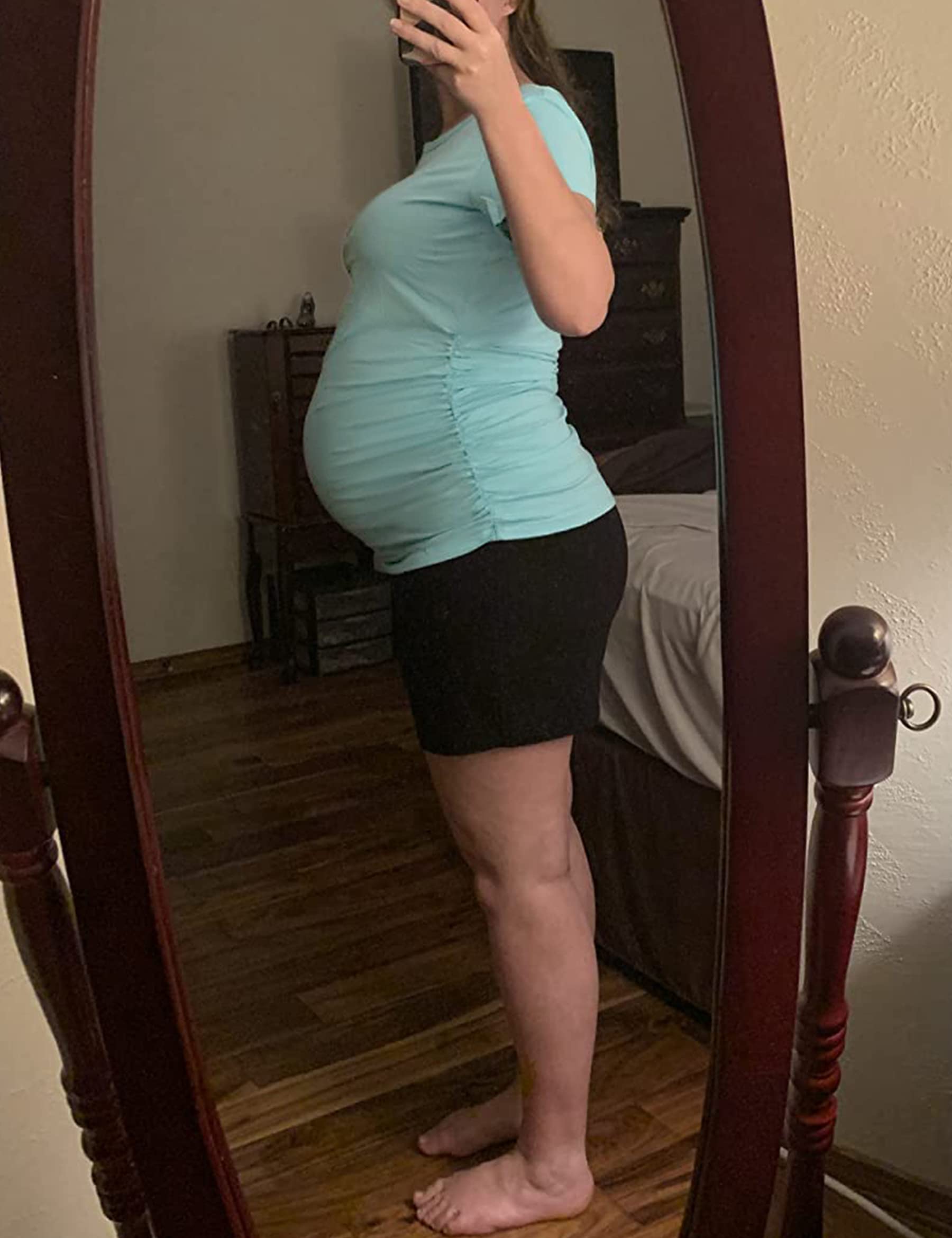 Peauty White Maternity Tops  for Women Side Ruched T Shirts