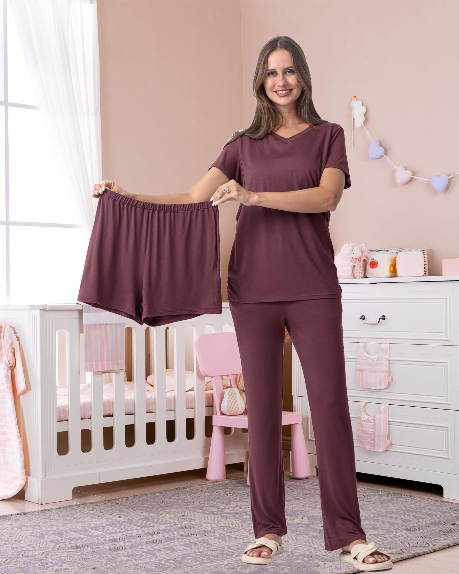 Rnxrbb 3 Piece Women's Maternity Nursing Pajamas Set