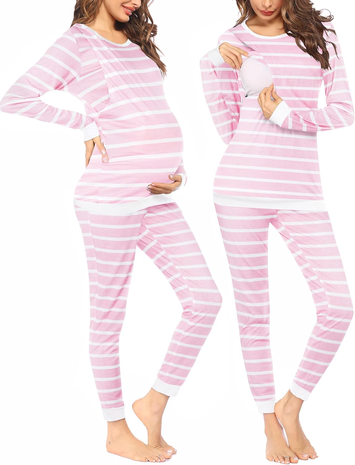 Ekouaer Nursing Pajama Set Long Sleeve Maternity Clothes