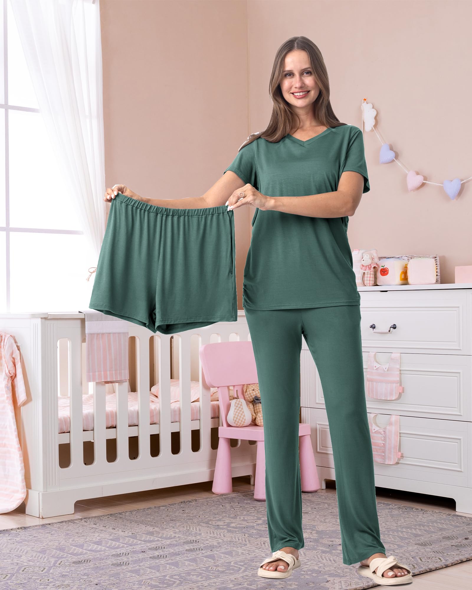 Rnxrbb 3 Piece Women's Maternity Nursing Pajamas Set