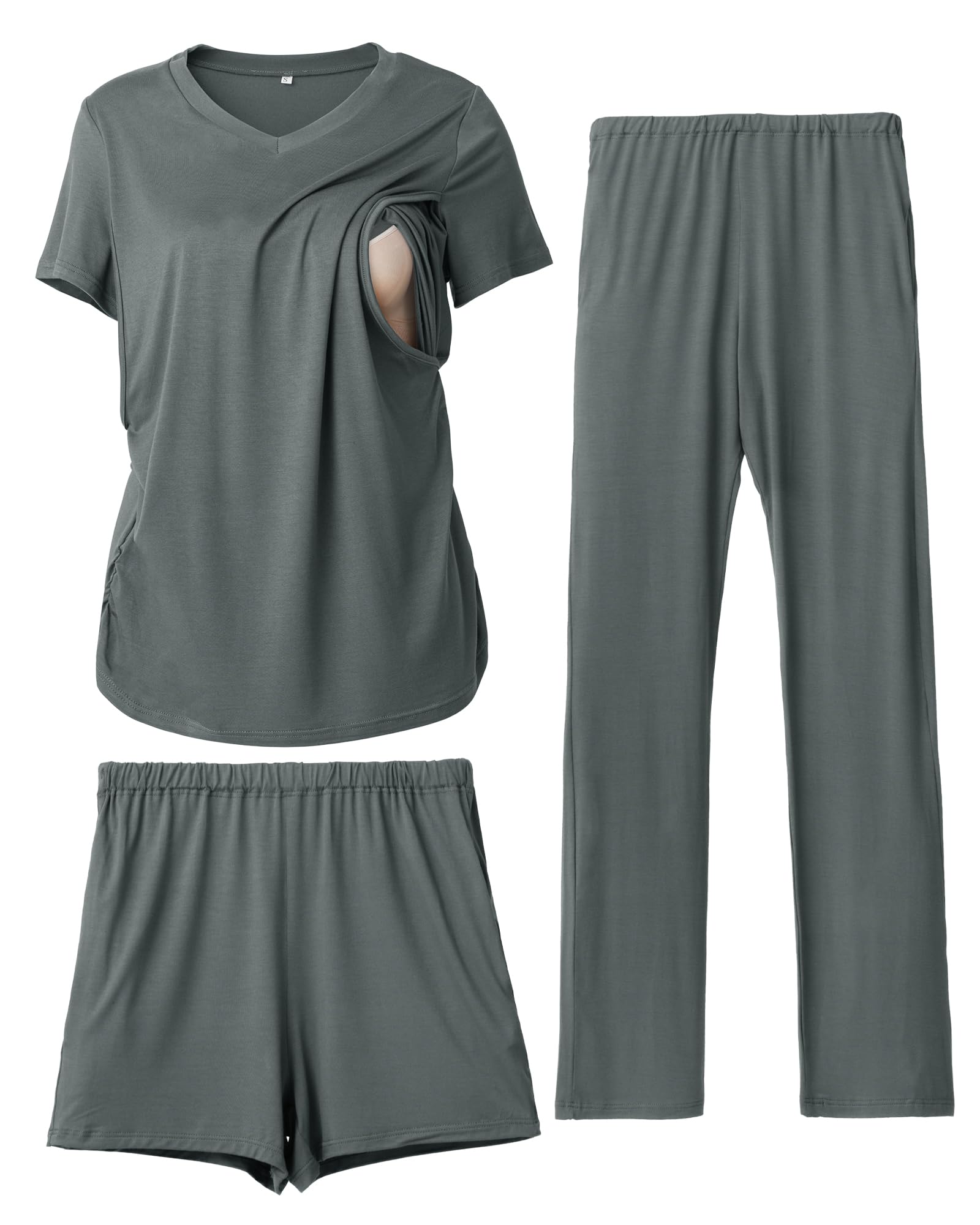 Rnxrbb 3 Piece Women's Maternity Nursing Pajamas Set