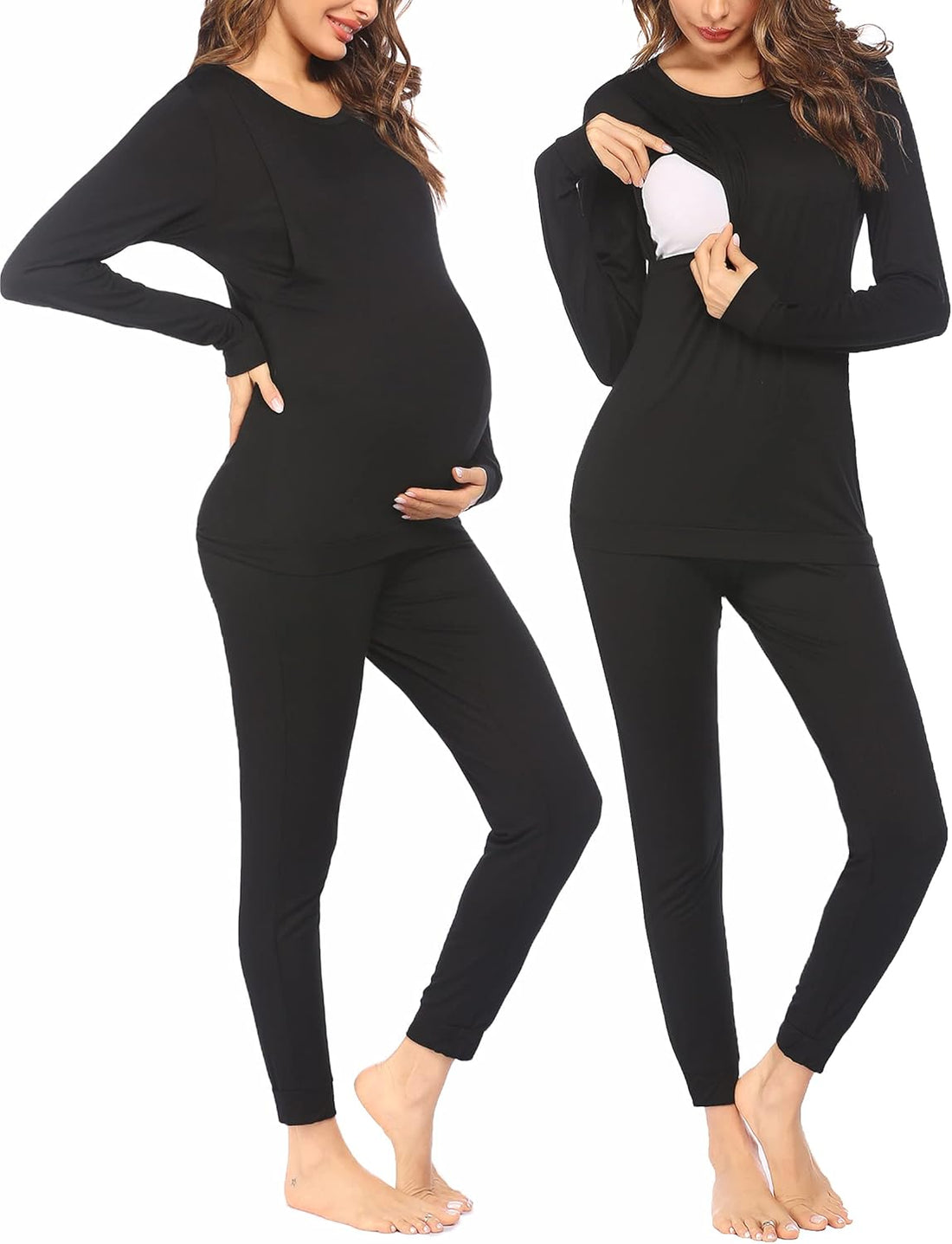 Ekouaer Nursing Pajama Set Long Sleeve Maternity Clothes