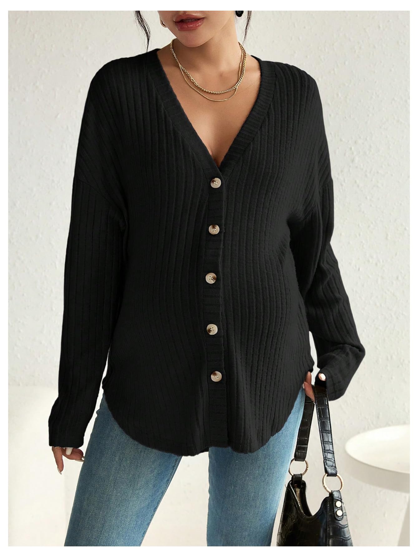 MakeMeChic Women's Shirts Knit Button Down Nursing Top