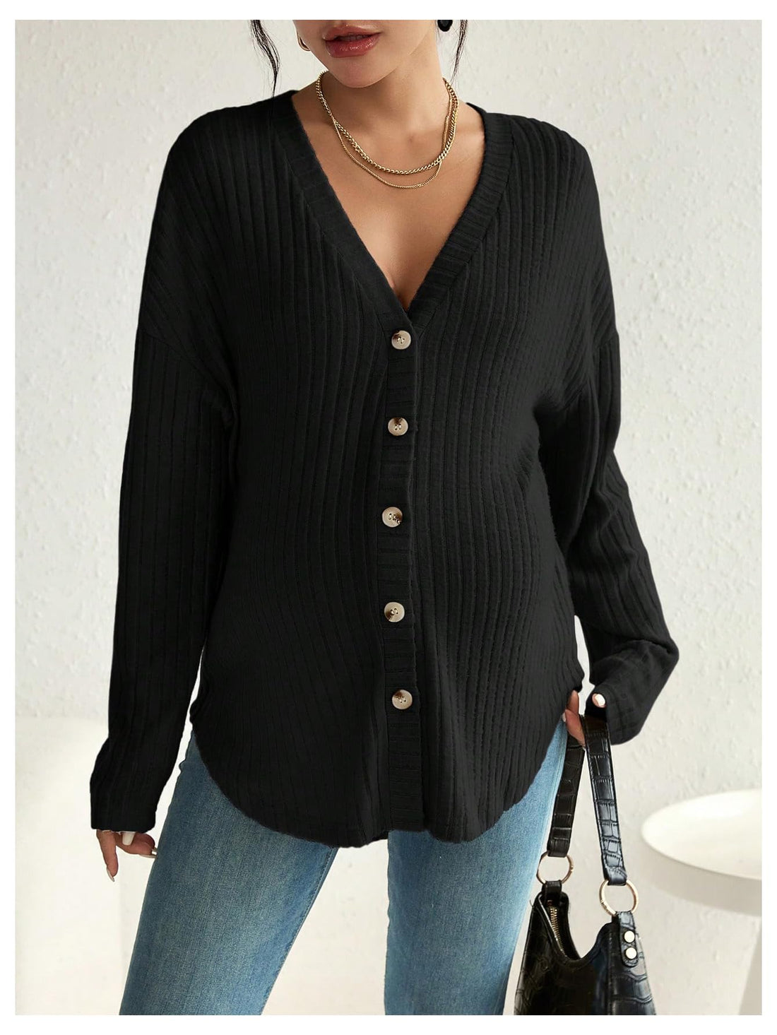 MakeMeChic Women's Shirts Knit Button Down Nursing Top