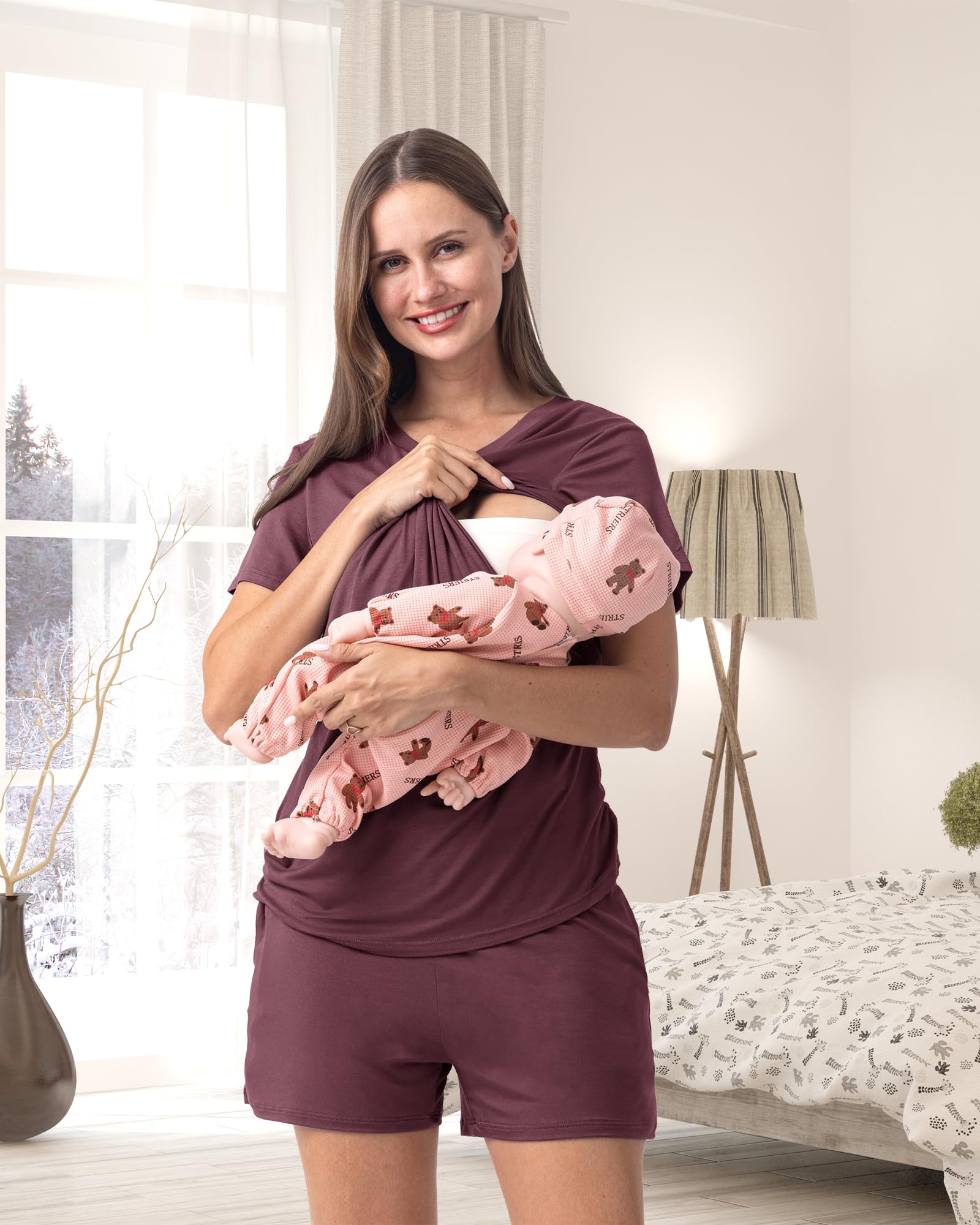 Rnxrbb 3 Piece Women's Maternity Nursing Pajamas Set