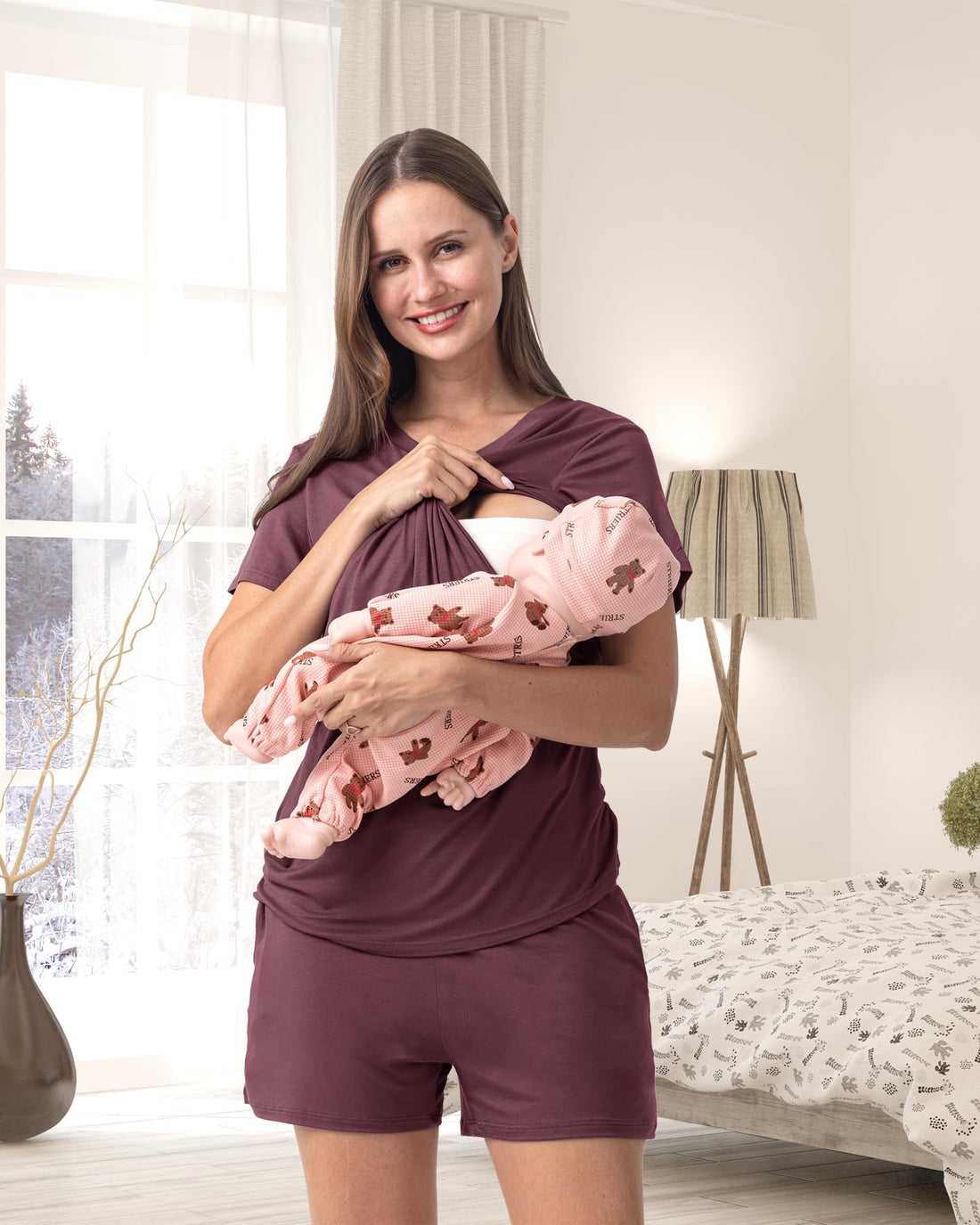 Rnxrbb 3 Piece Women's Maternity Nursing Pajamas Set