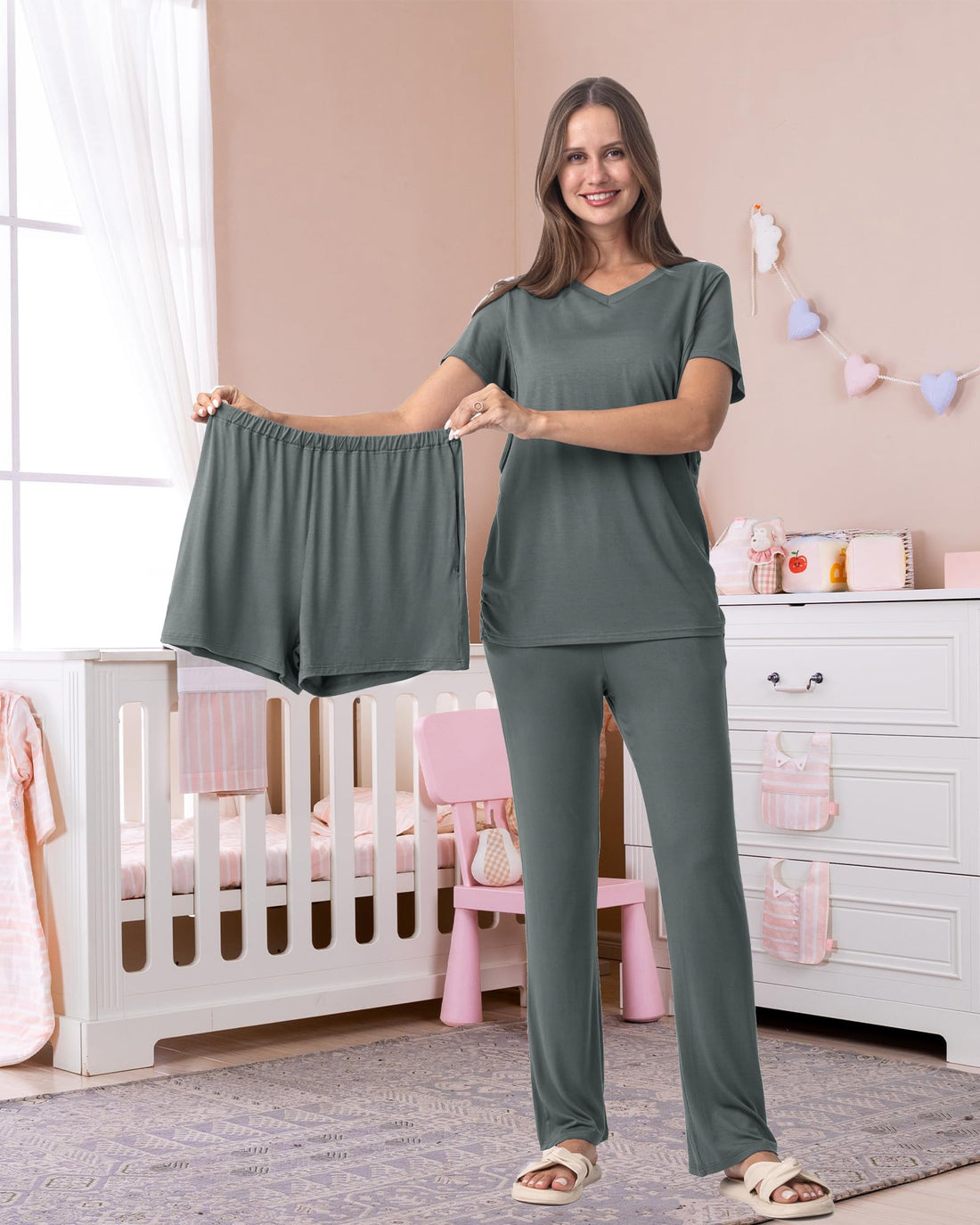 Rnxrbb 3 Piece Women's Maternity Nursing Pajamas Set