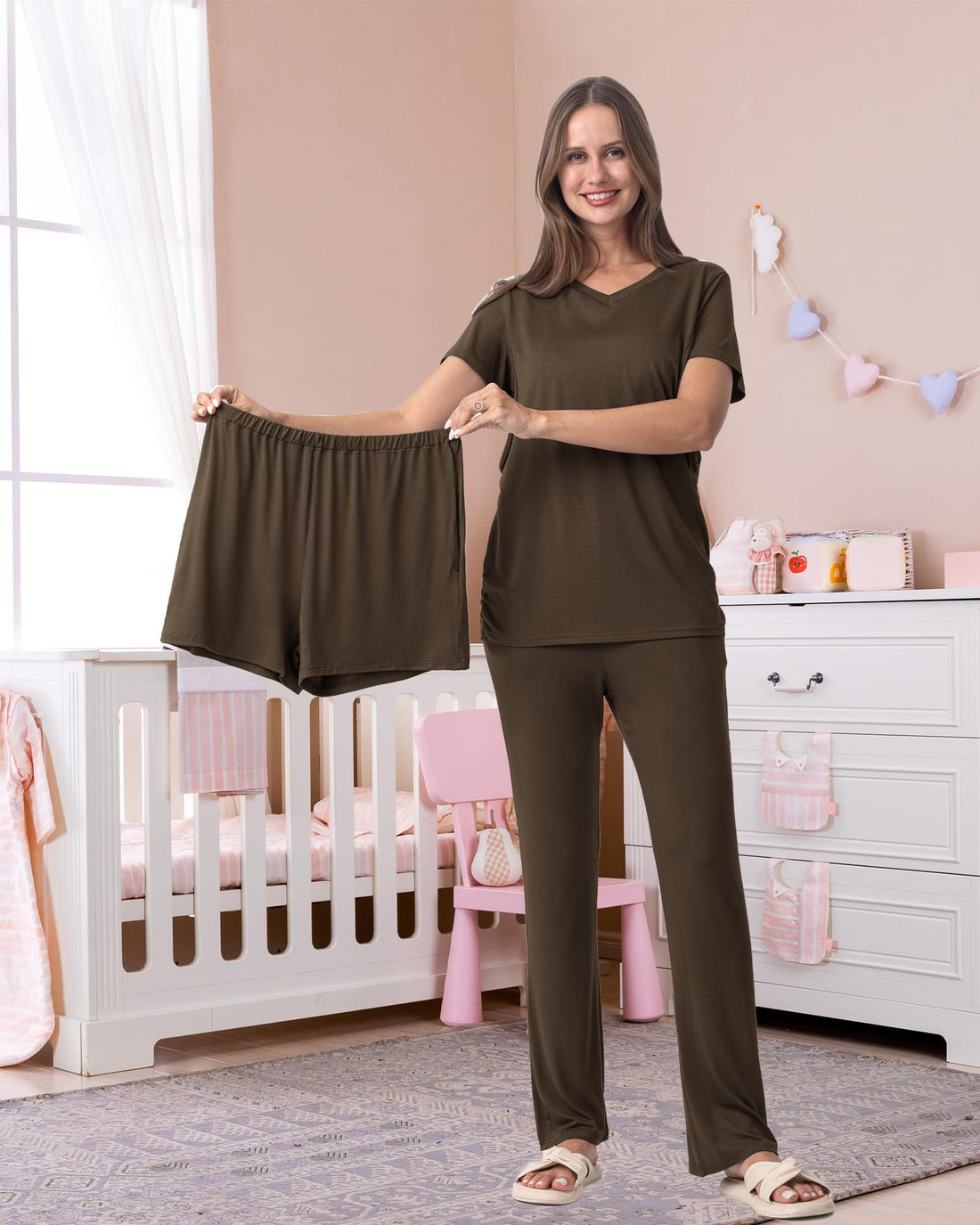 Rnxrbb 3 Piece Women's Maternity Nursing Pajamas Set