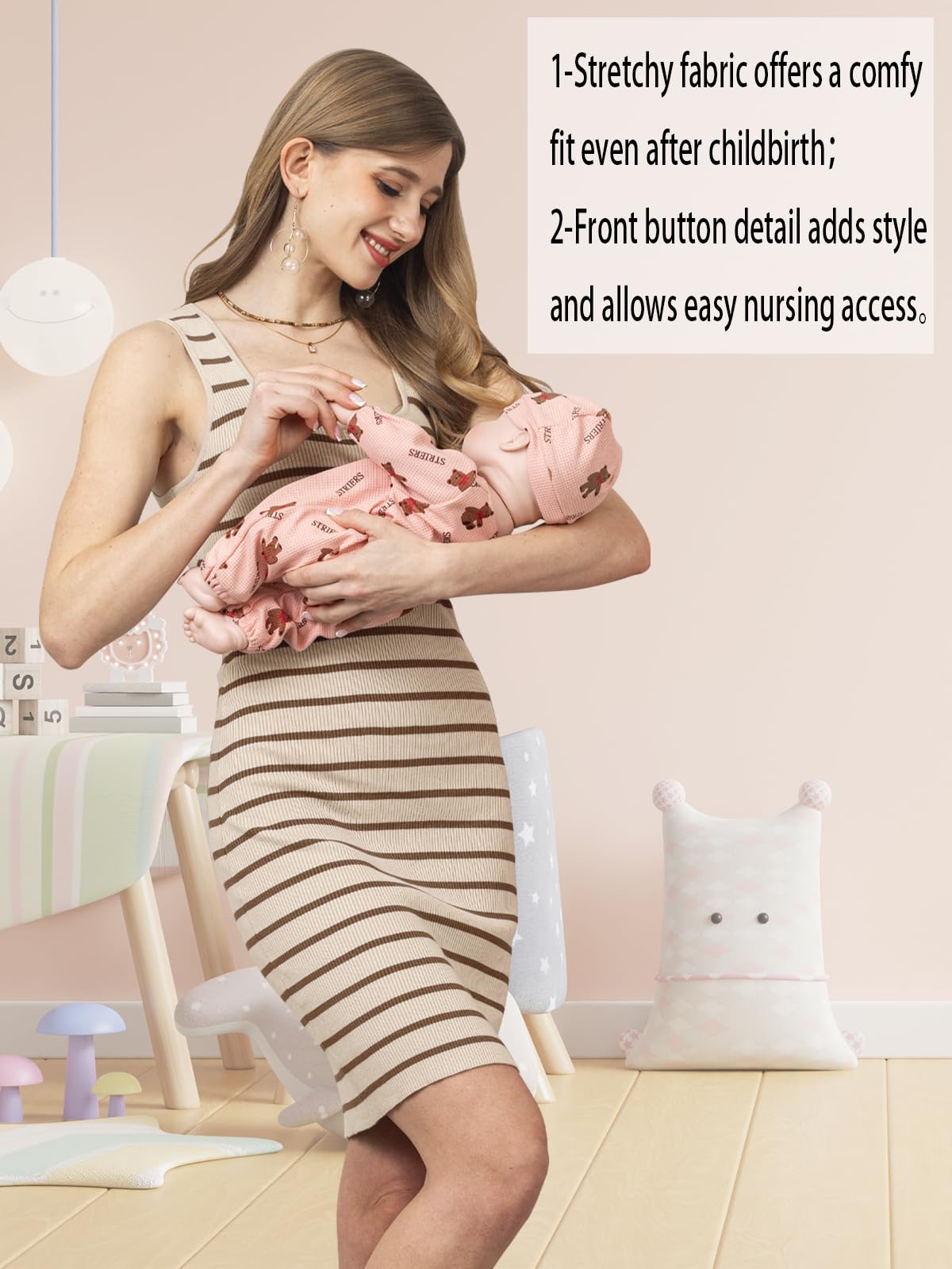 Rnxrbb Stripe Button Maternity Dress