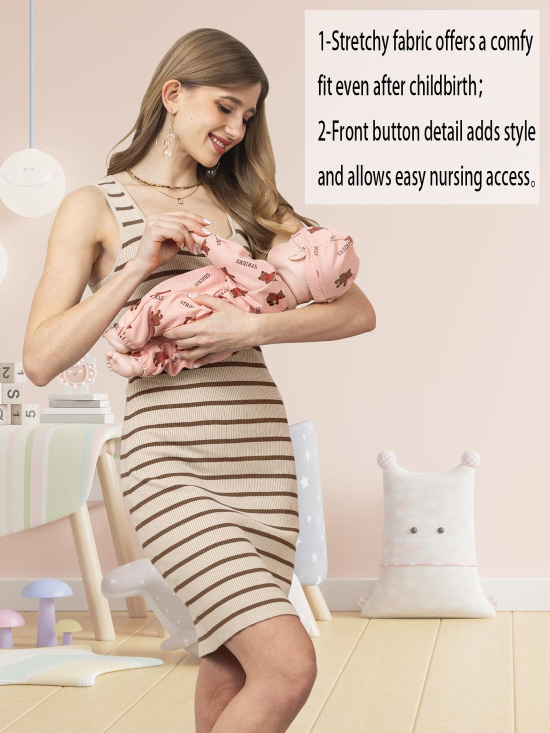 Rnxrbb Stripe Button Maternity Dress