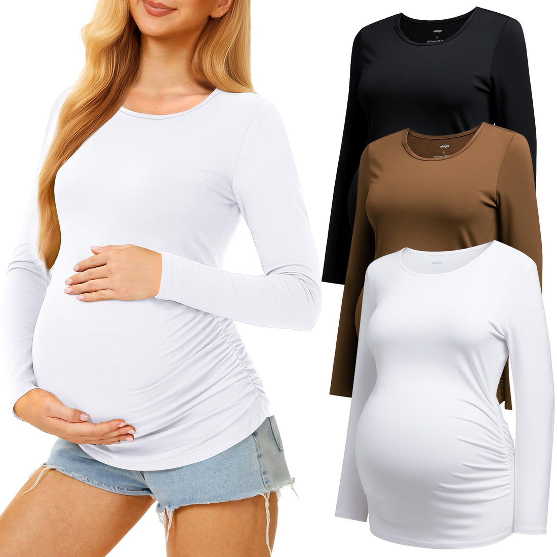 MIRAZEN 3 Pack Maternity Shirts Long Sleeve for Women