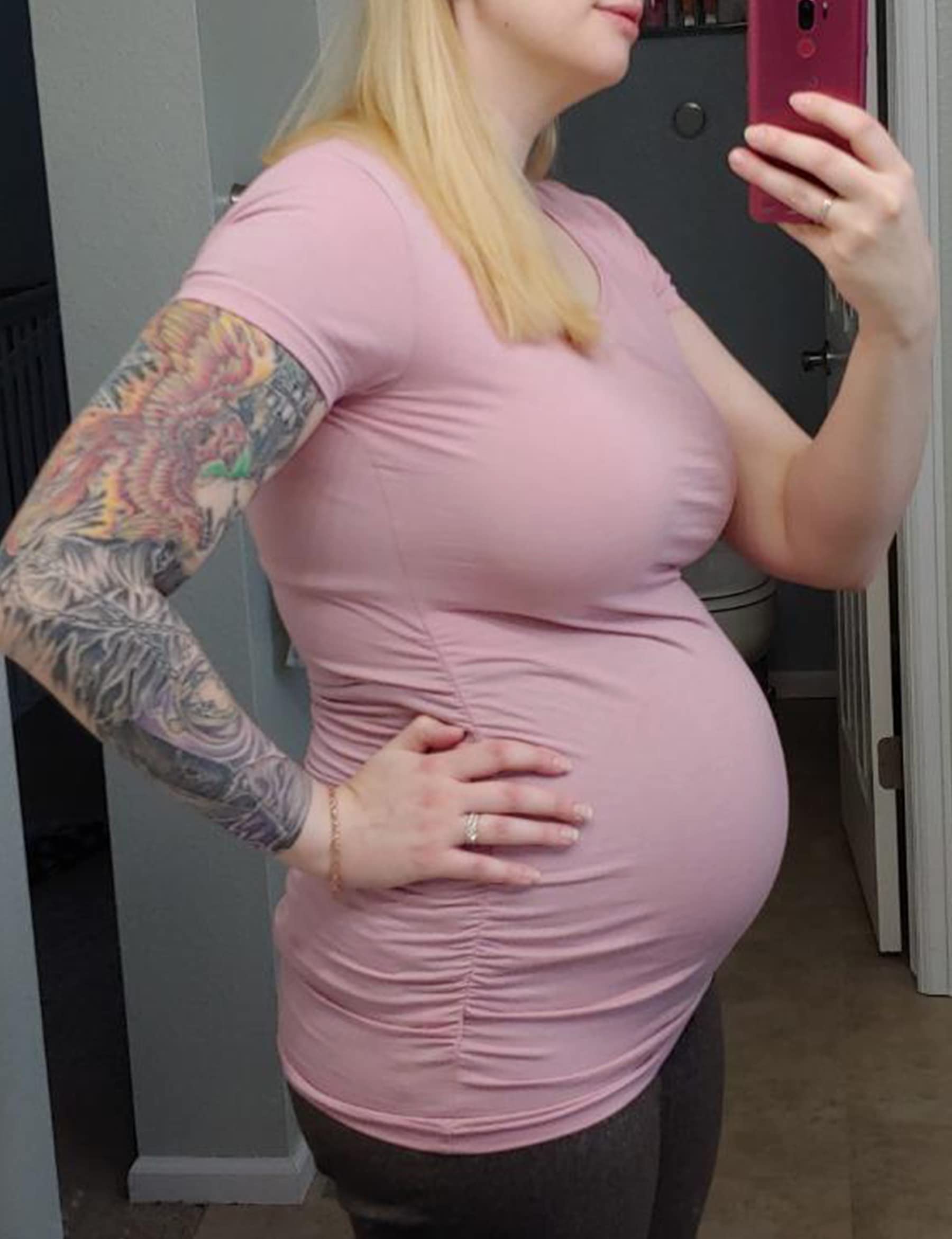 Peauty White Maternity Tops  for Women Side Ruched T Shirts