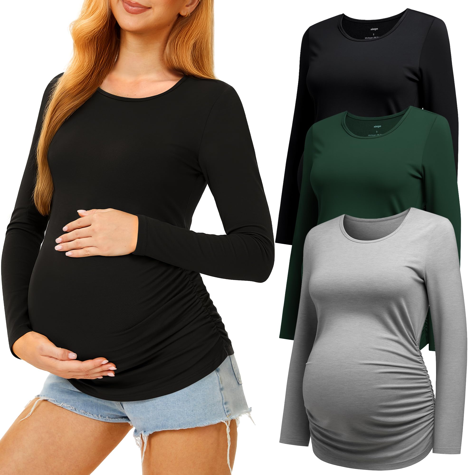 MIRAZEN 3 Pack Maternity Shirts Long Sleeve for Women
