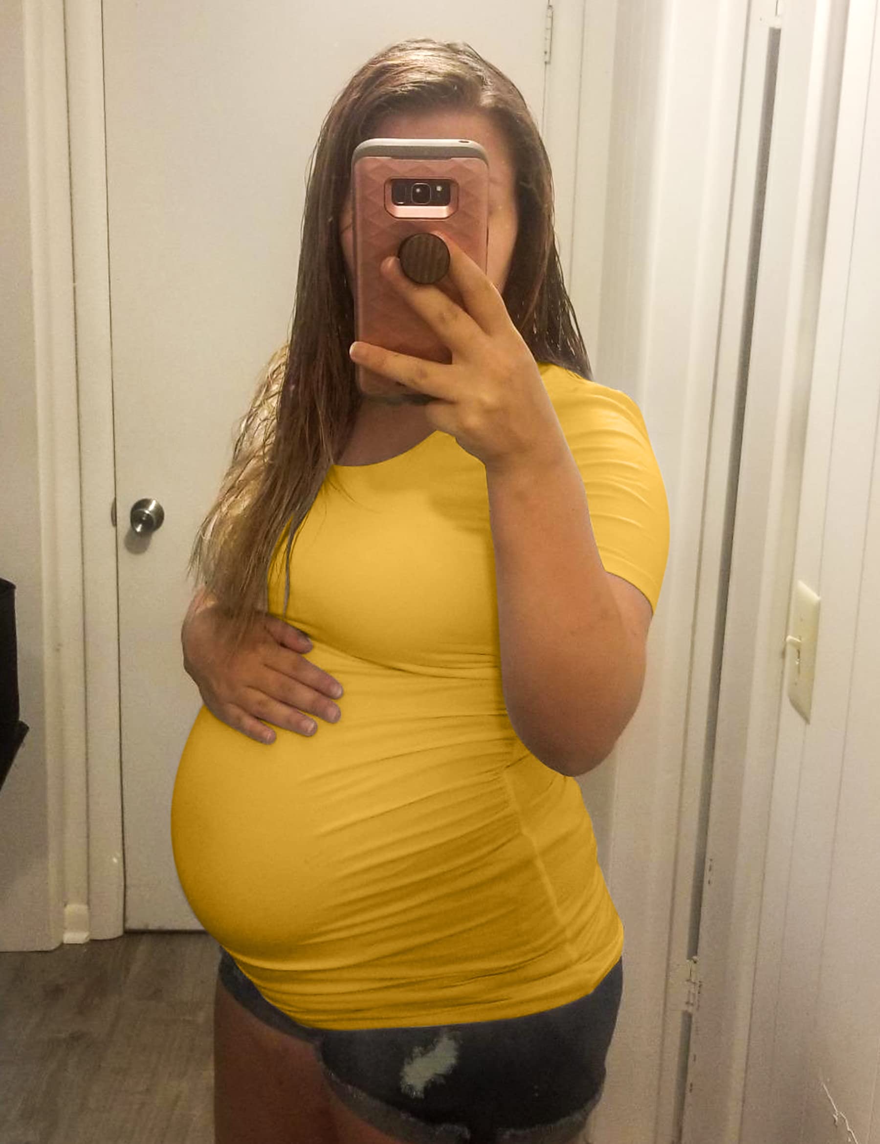 Peauty White Maternity Tops  for Women Side Ruched T Shirts