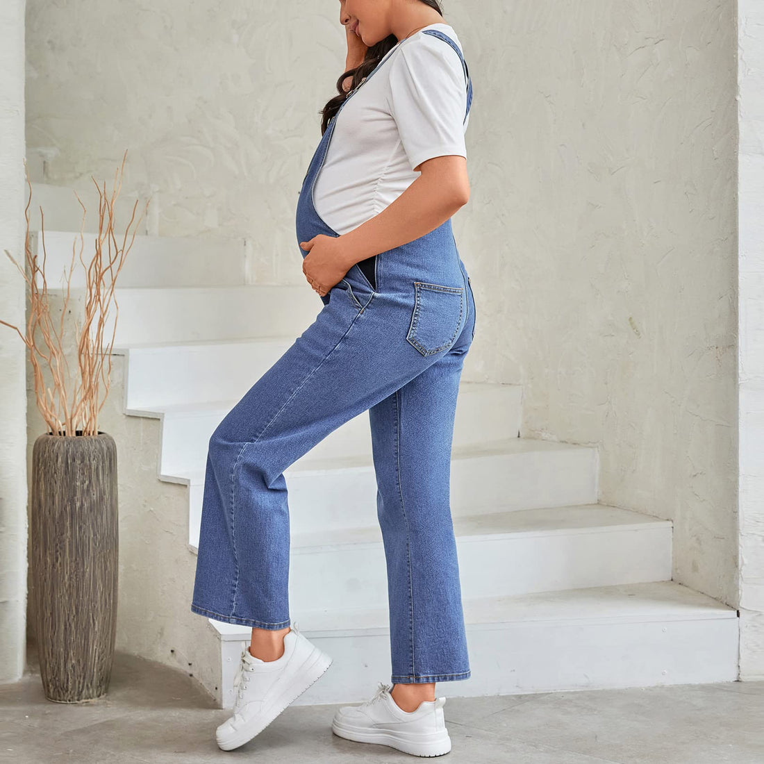 MOMOOD Maternity Overalls Bib Straight Leg Ankle Length