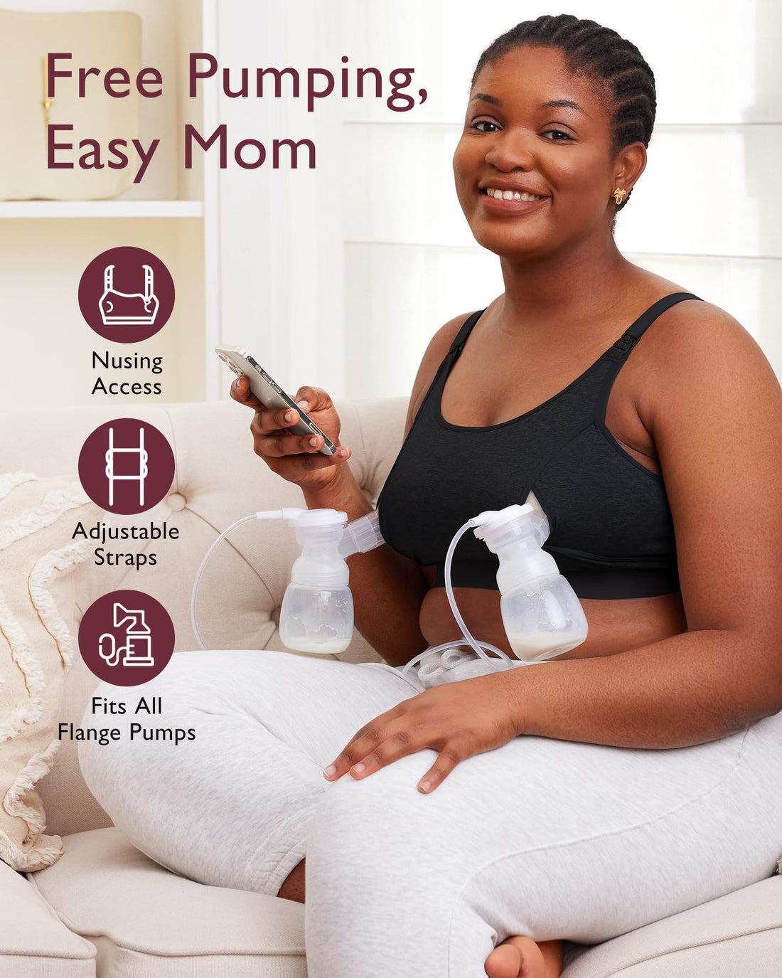 Momcozy  Adjustable Breast-Pumps Holding and Nursing Bra