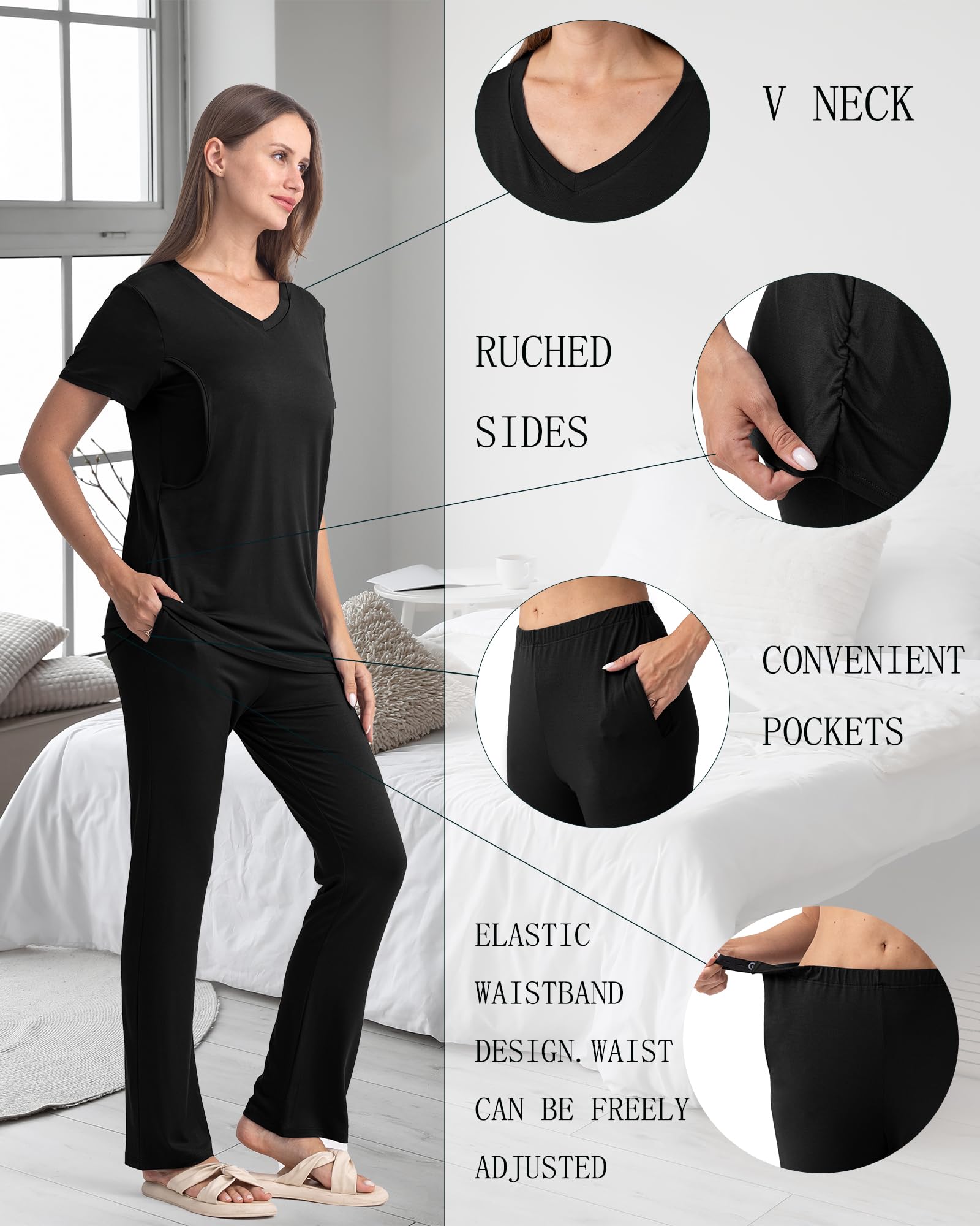 Rnxrbb 3 Piece Women's Maternity Nursing Pajamas Set