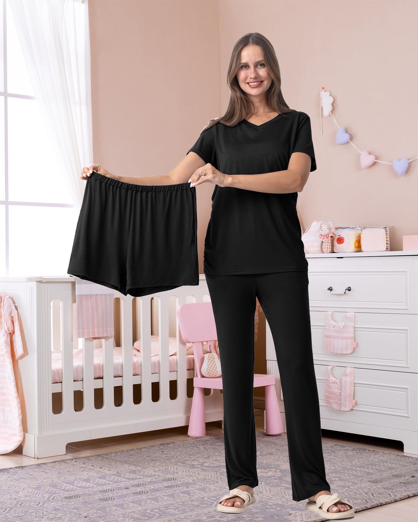 Rnxrbb 3 Piece Women's Maternity Nursing Pajamas Set
