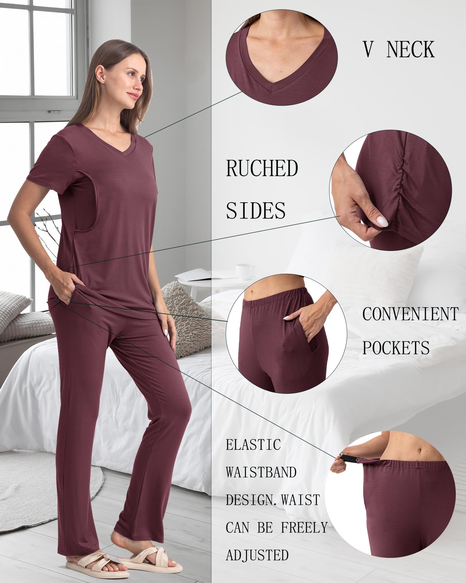 Rnxrbb 3 Piece Women's Maternity Nursing Pajamas Set