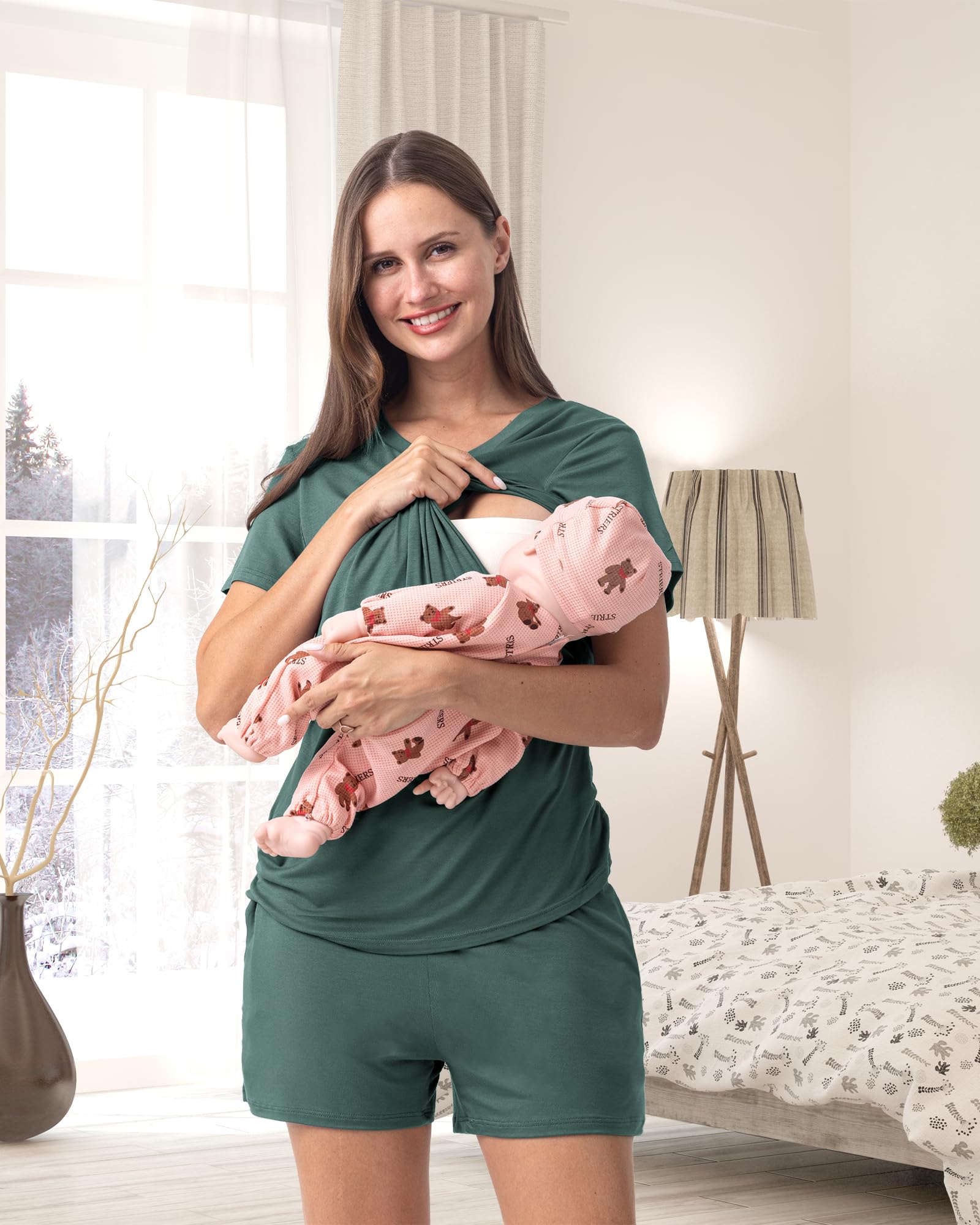 Rnxrbb 3 Piece Women's Maternity Nursing Pajamas Set