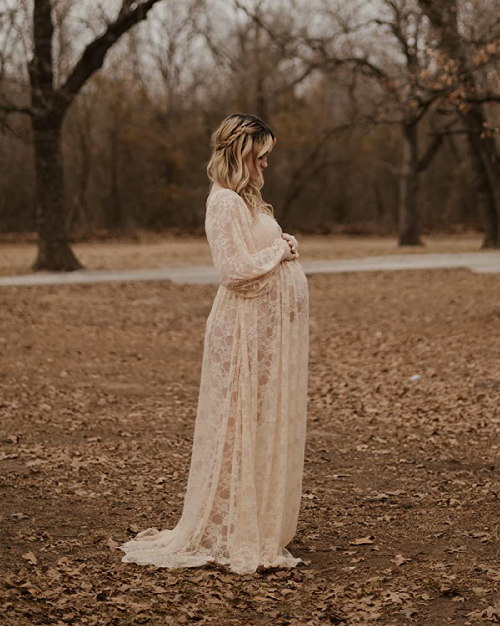 Saslax Lace Off Shoulder Doubly Split A-line Skirt Maternity Dress