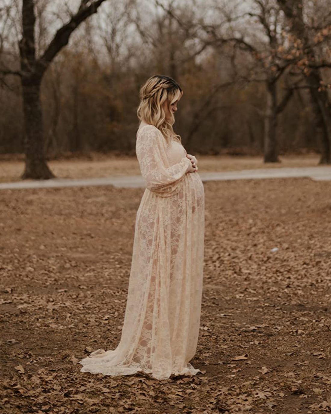 Saslax Lace Off Shoulder Doubly Split A-line Skirt Maternity Dress