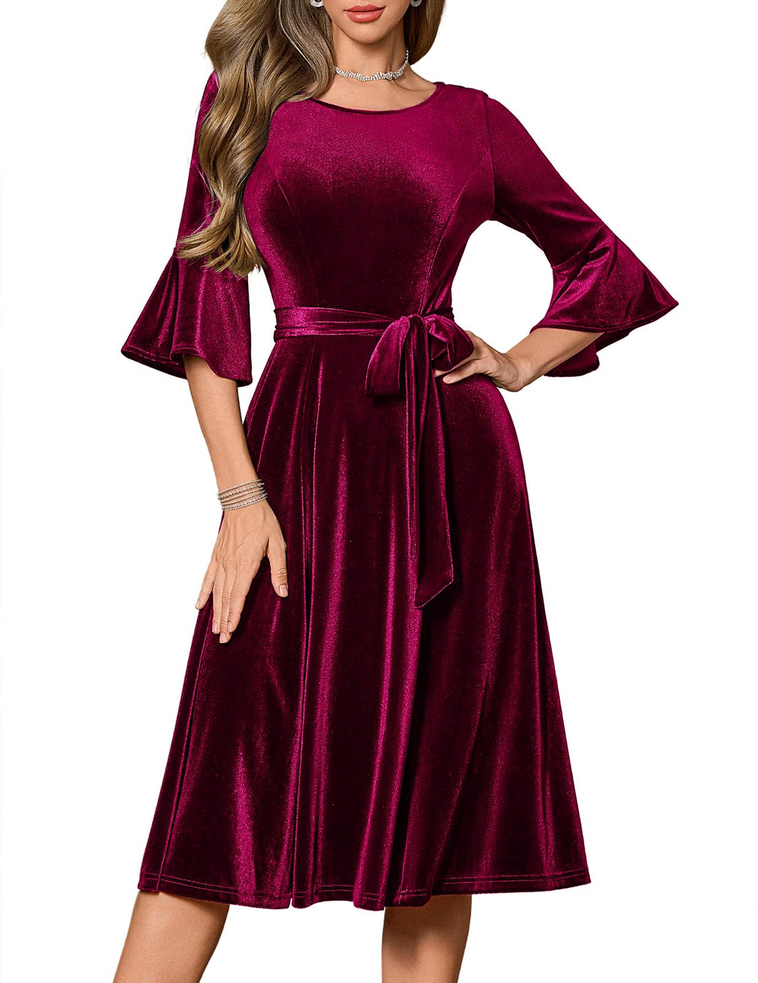 Plus Size Vintage Red Velvet Christmas Party Dress