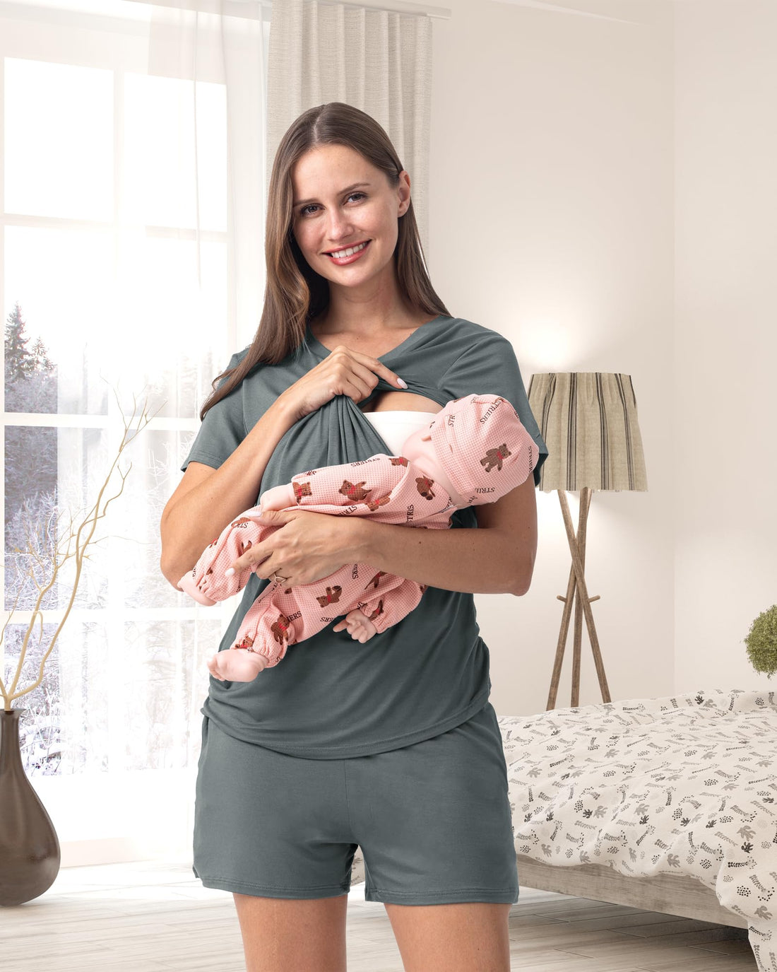 Rnxrbb 3 Piece Women's Maternity Nursing Pajamas Set