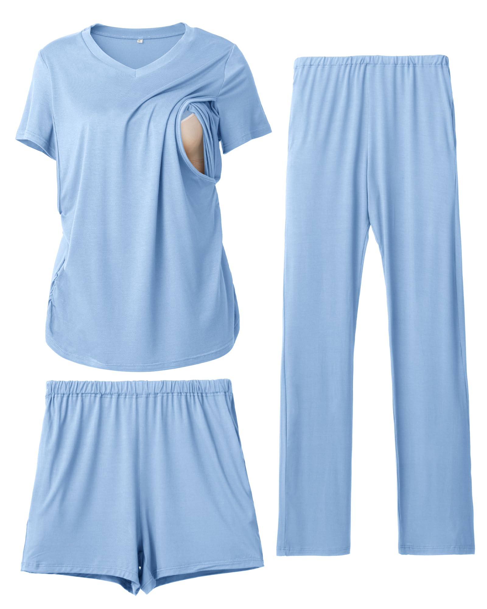 Rnxrbb 3 Piece Women's Maternity Nursing Pajamas Set