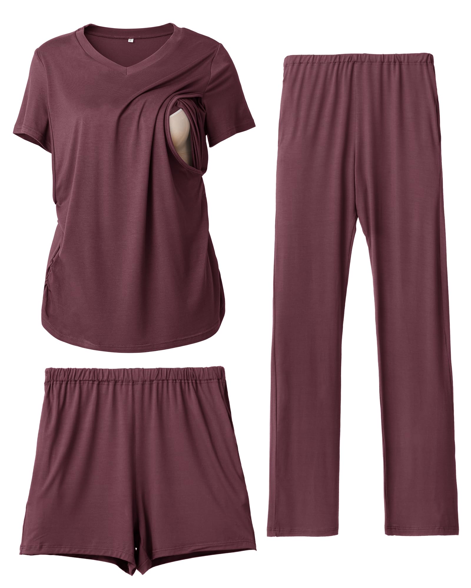 Rnxrbb 3 Piece Women's Maternity Nursing Pajamas Set
