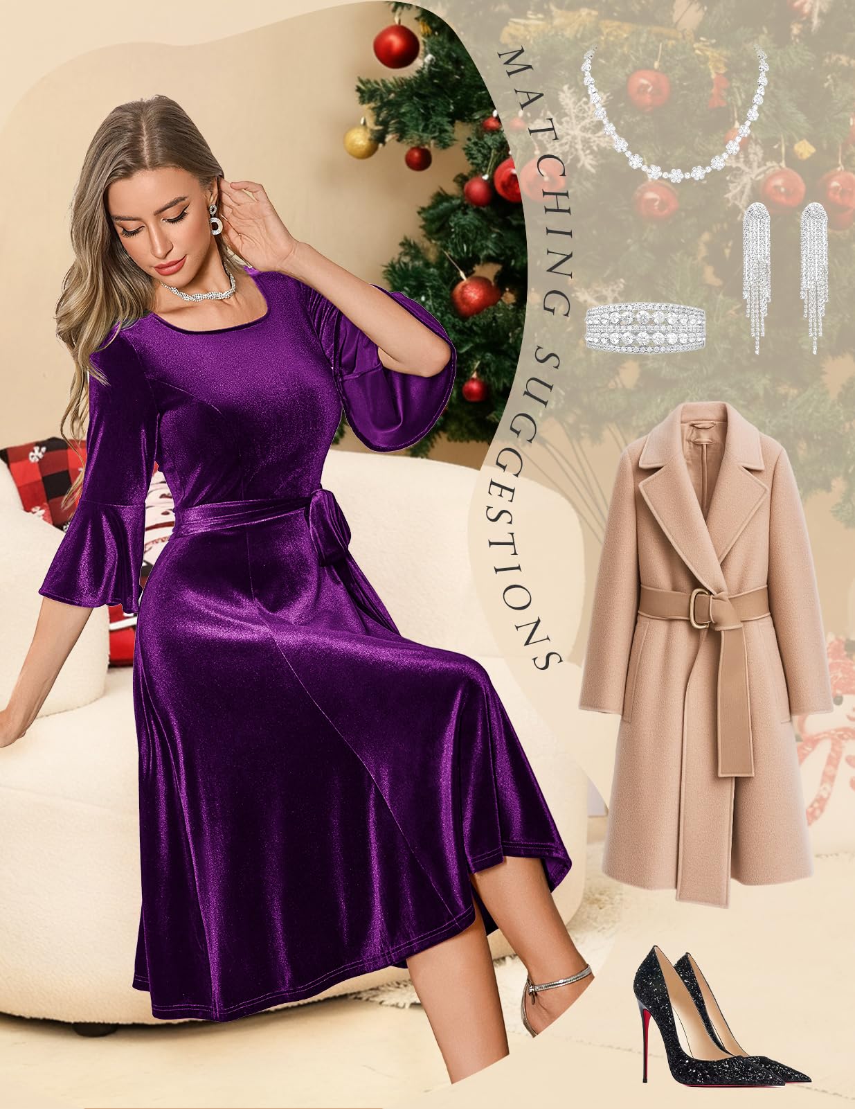 Plus Size Vintage Red Velvet Christmas Party Dress