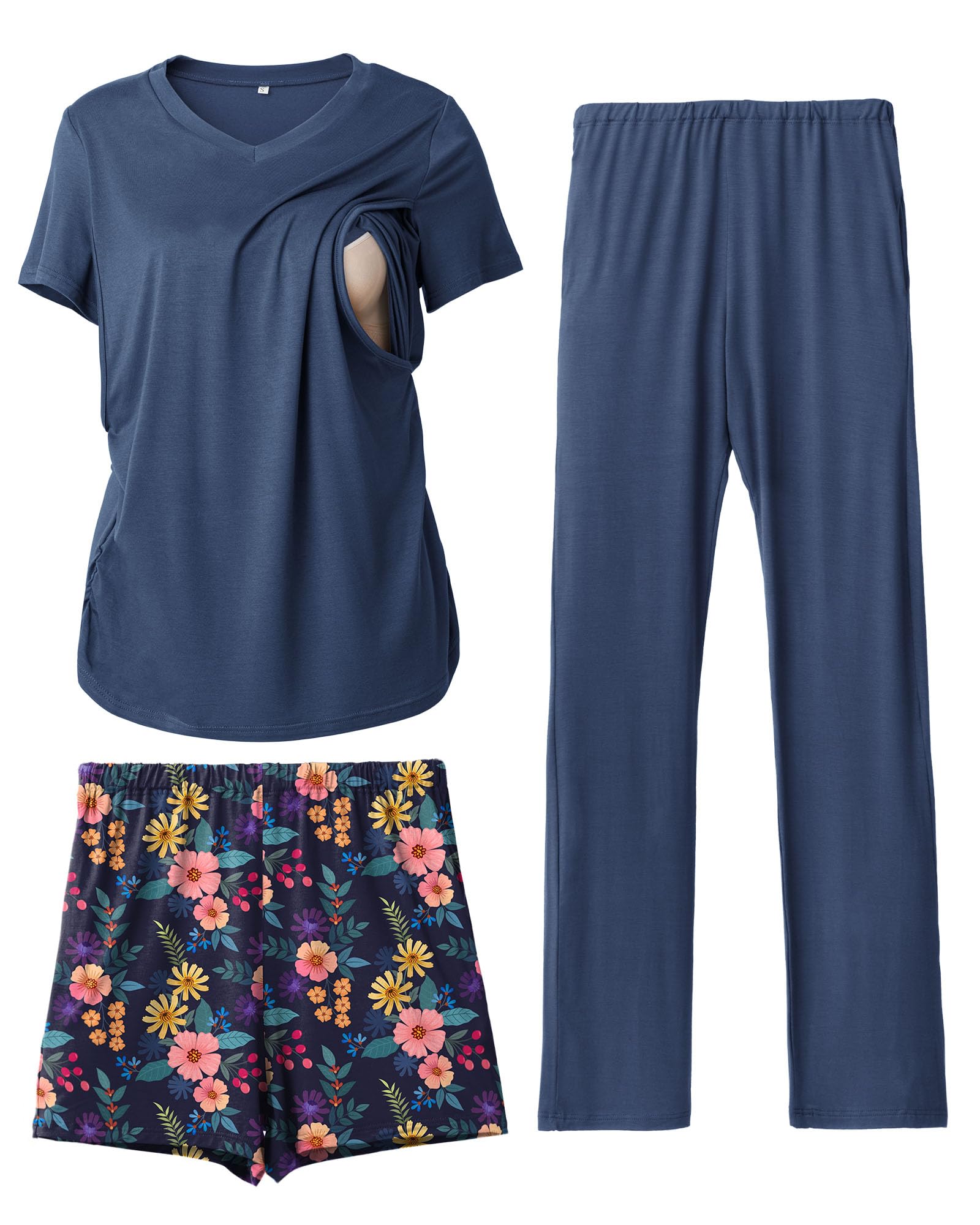 Rnxrbb 3 Piece Women's Maternity Nursing Pajamas Set