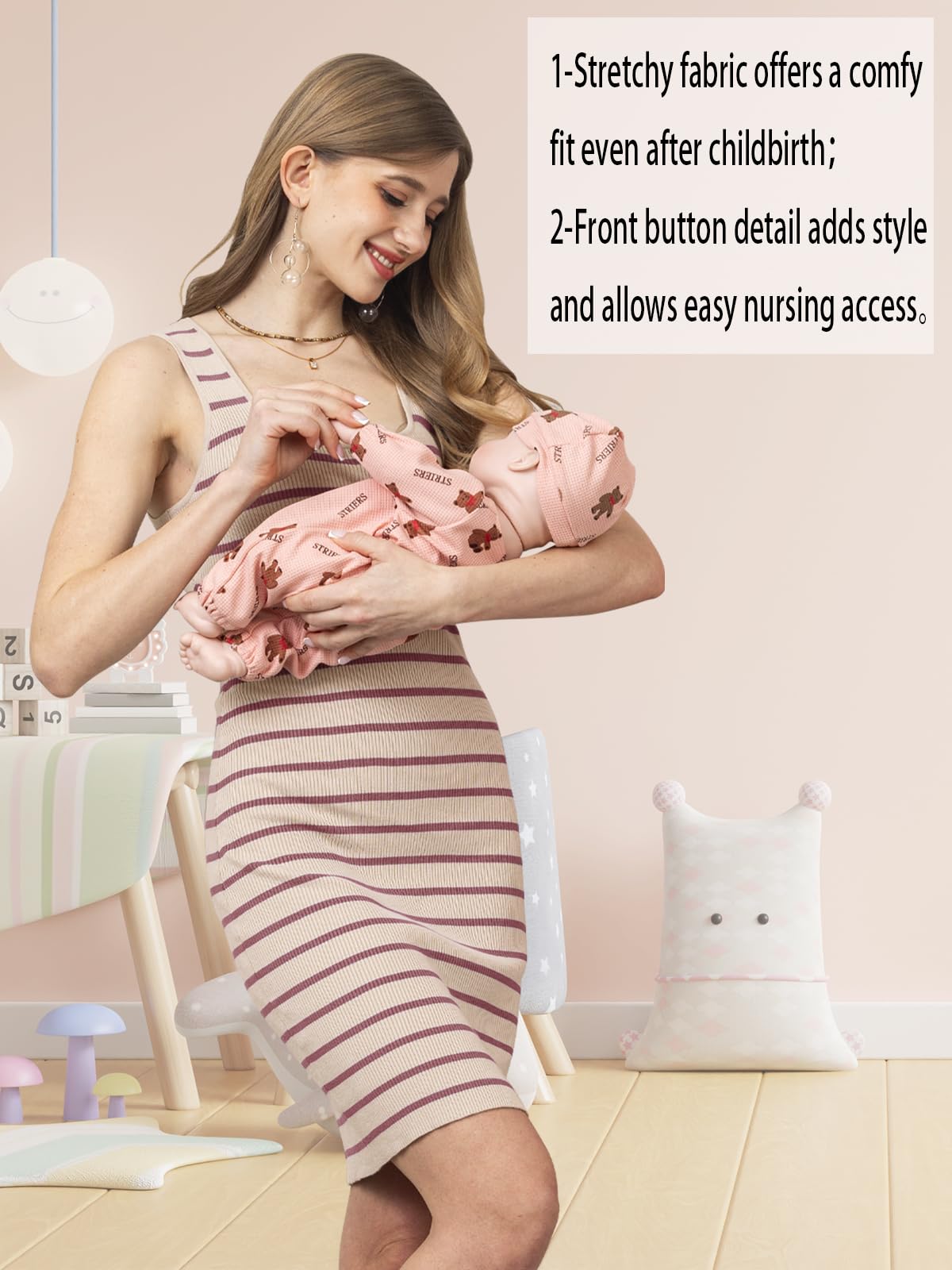 Rnxrbb Stripe Button Maternity Dress