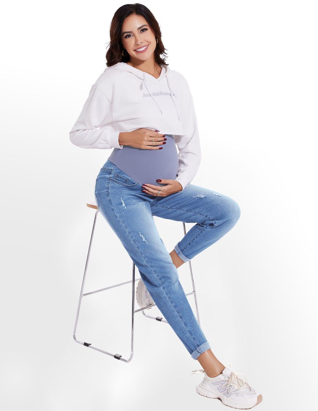 POSHGLAM Women's Maternity Jeans Over Belly Comfy