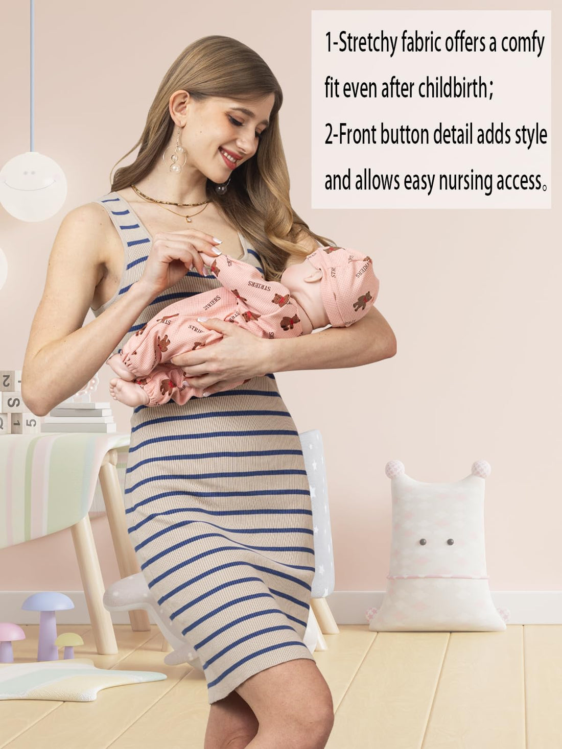 Rnxrbb Stripe Button Maternity Dress