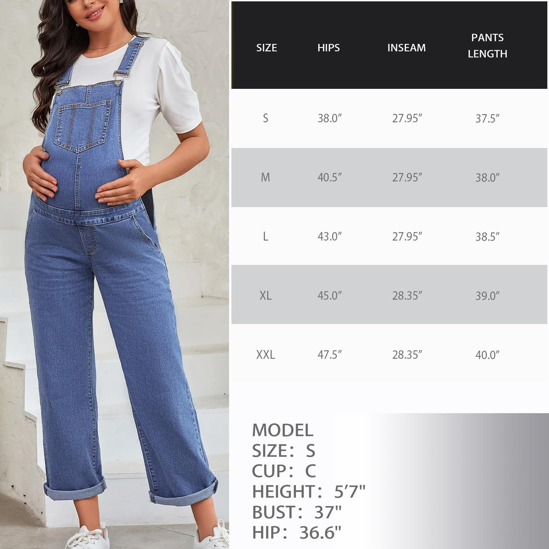 MOMOOD Maternity Overalls Bib Straight Leg Ankle Length