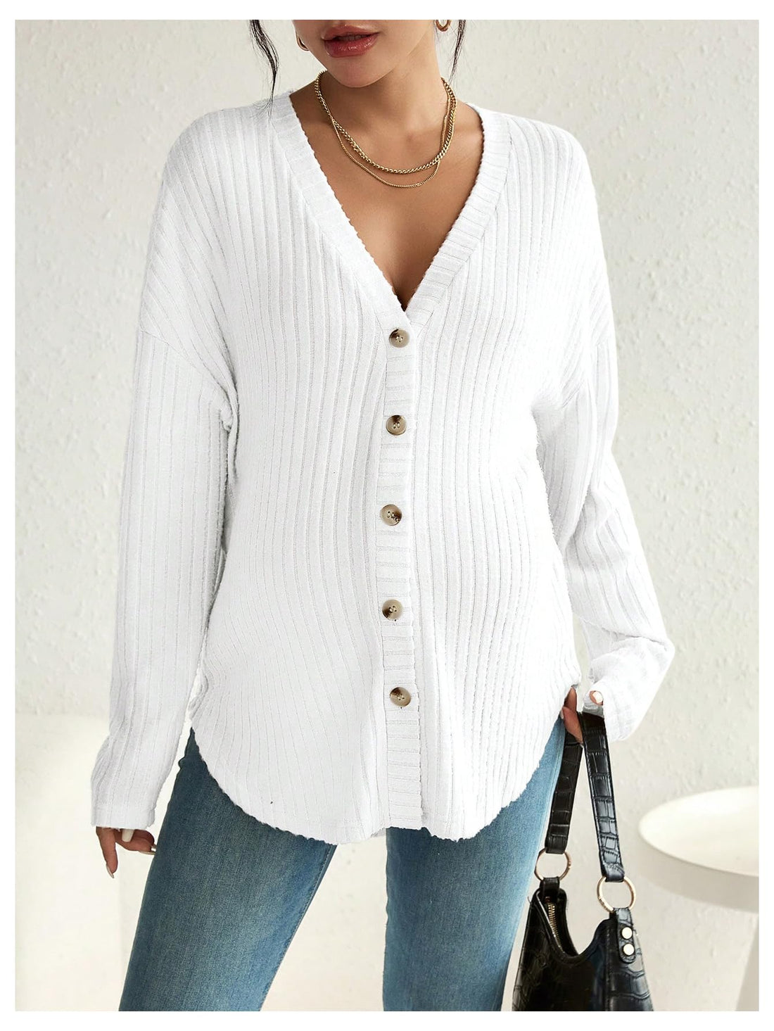 MakeMeChic Women's Shirts Knit Button Down Nursing Top