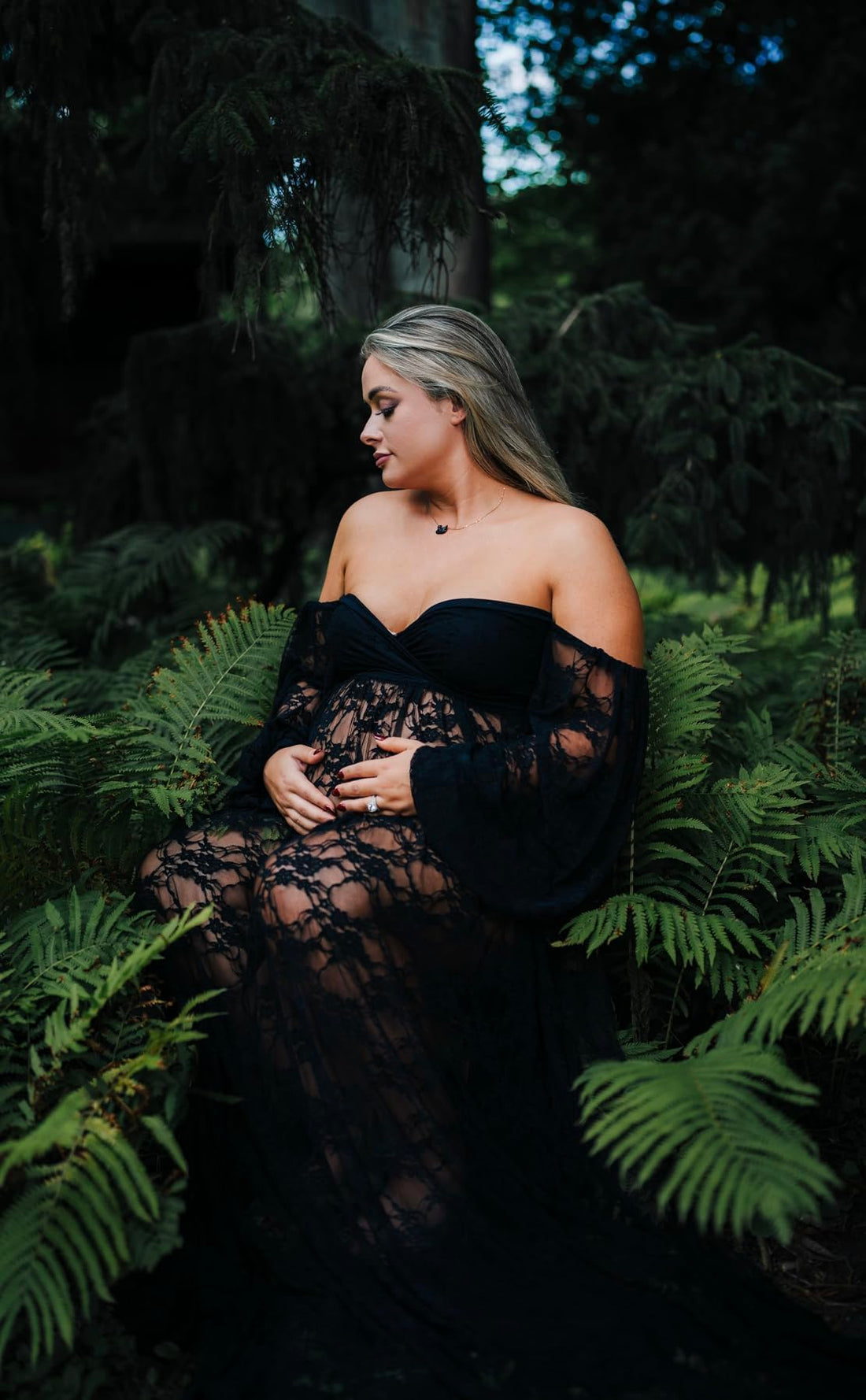 Saslax Lace Off Shoulder Doubly Split A-line Skirt Maternity Dress