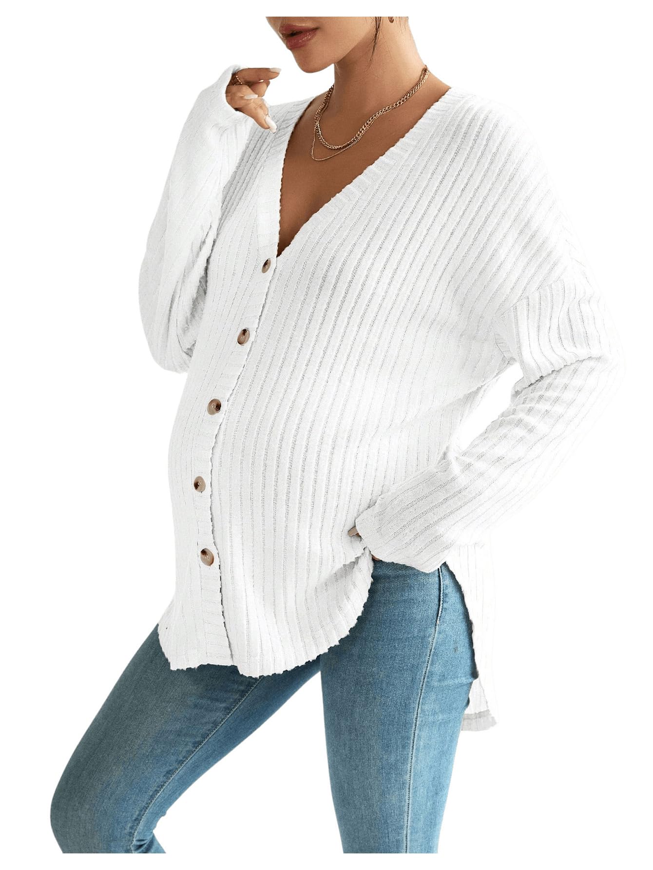 MakeMeChic Women's Shirts Knit Button Down Nursing Top