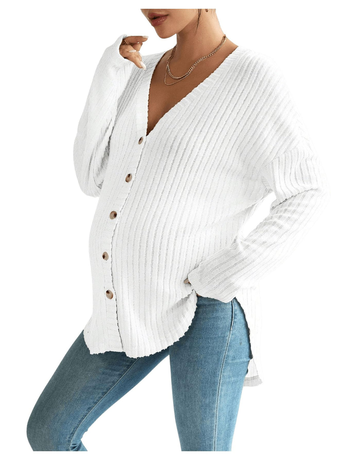 MakeMeChic Women's Shirts Knit Button Down Nursing Top