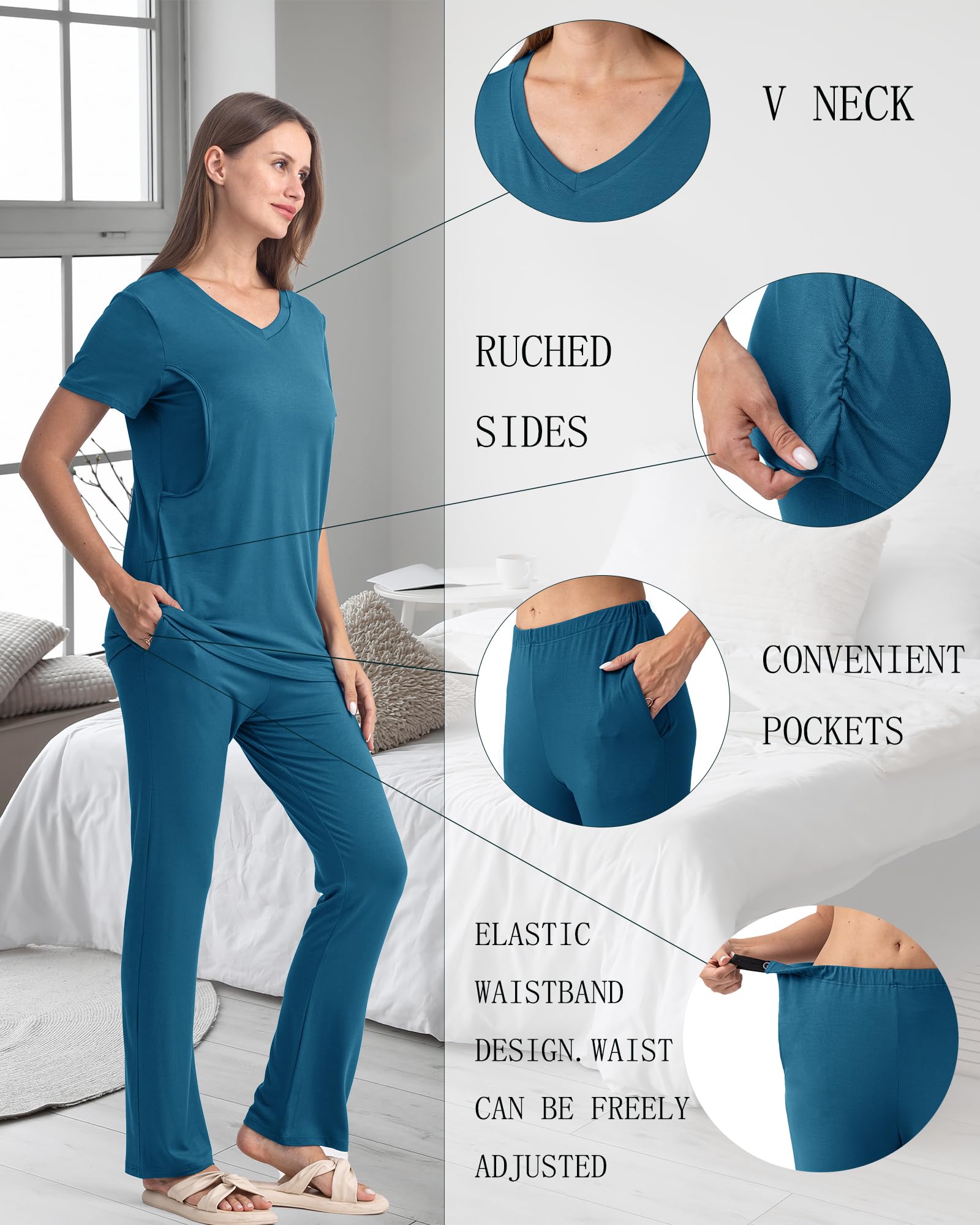 Rnxrbb 3 Piece Women's Maternity Nursing Pajamas Set