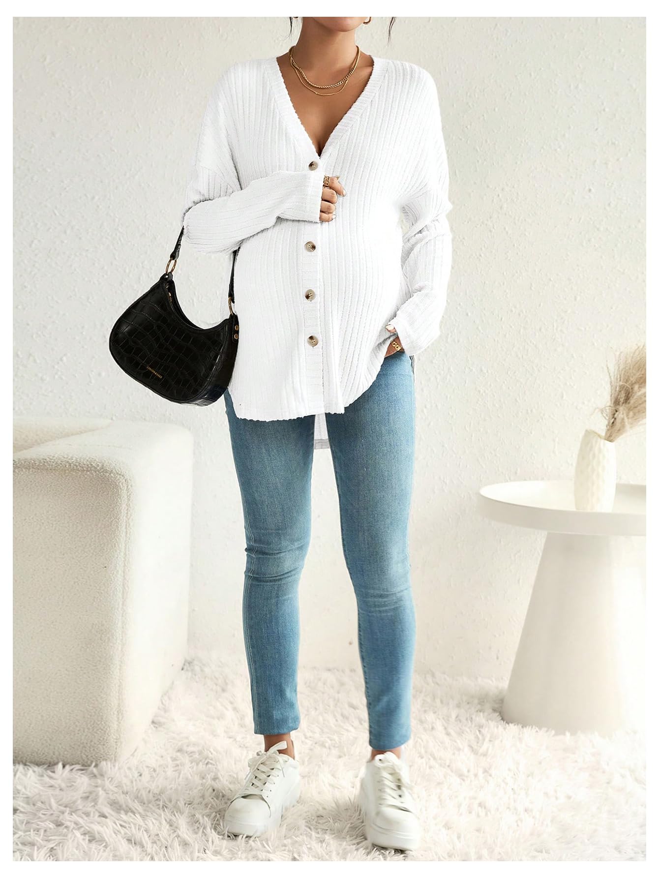 MakeMeChic Women's Shirts Knit Button Down Nursing Top