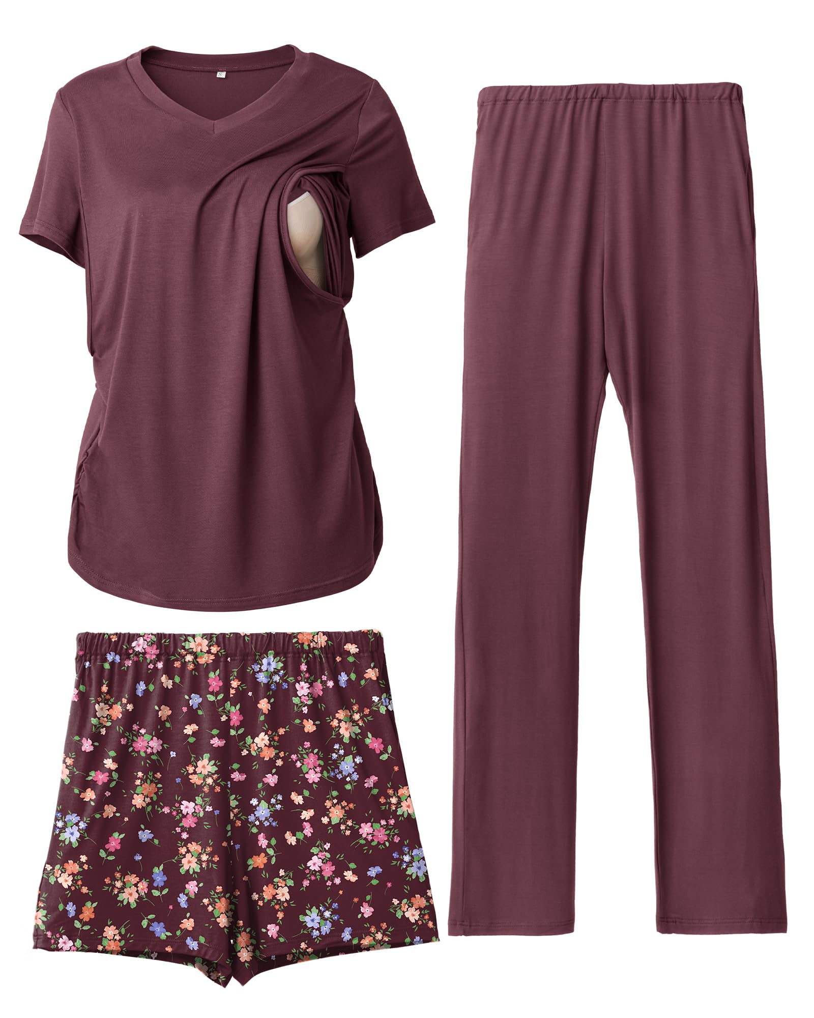 Rnxrbb 3 Piece Women's Maternity Nursing Pajamas Set