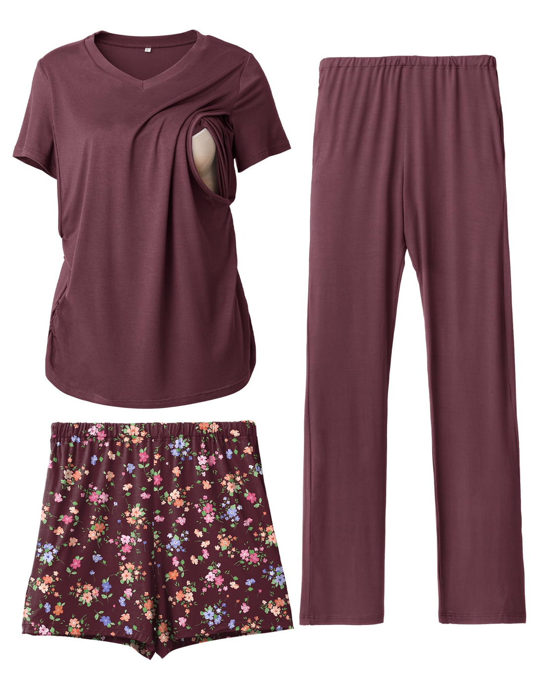 Rnxrbb 3 Piece Women's Maternity Nursing Pajamas Set