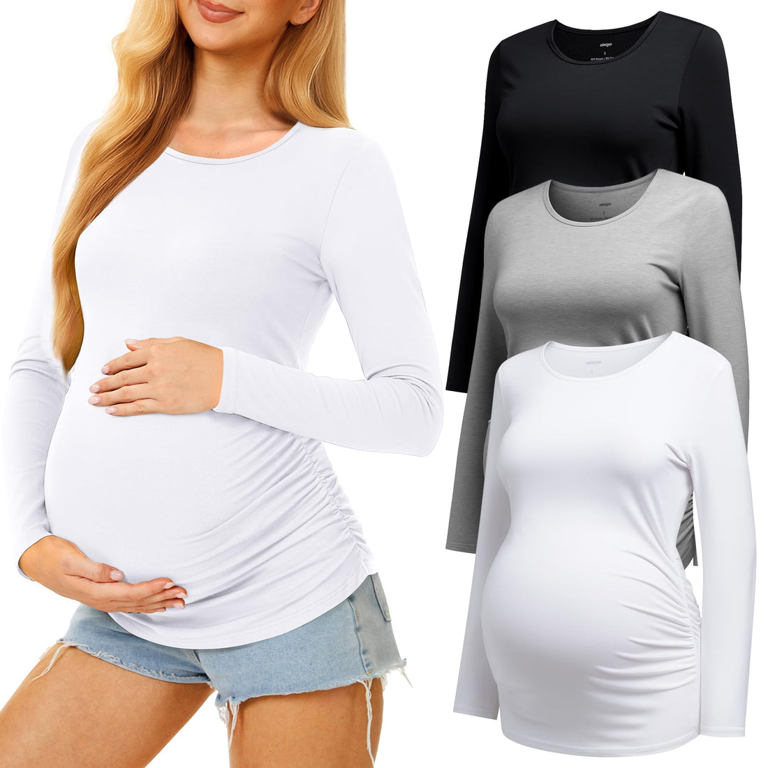 MIRAZEN 3 Pack Maternity Shirts Long Sleeve for Women