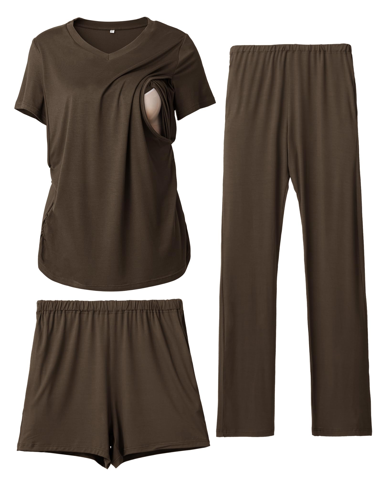 Rnxrbb 3 Piece Women's Maternity Nursing Pajamas Set